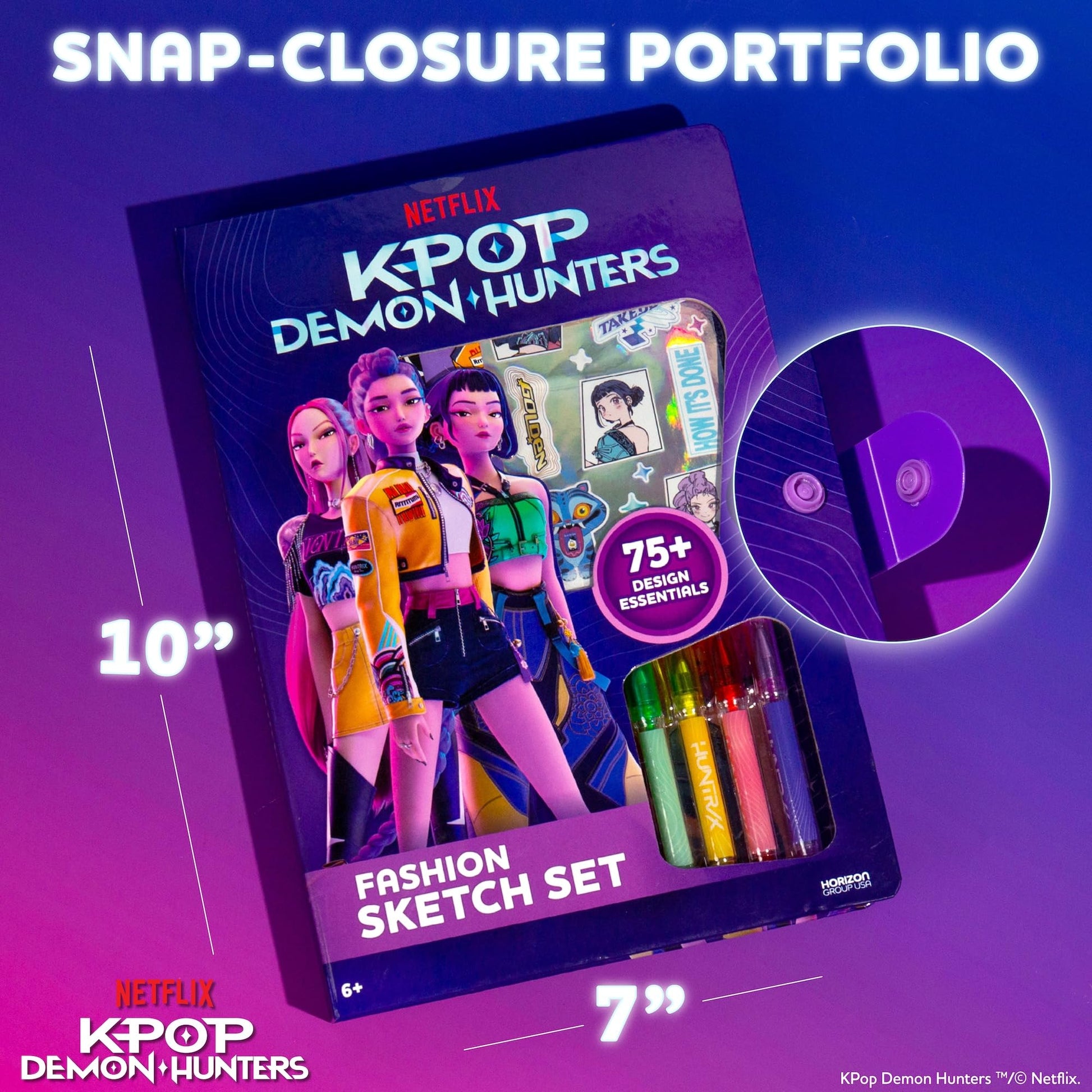 Kpop Demon Hunters™ Fashion Sketch Set, Includes Coloring Book, Gel Pens, Kpop Demon Hunters Stickers, Stencils & More, Great Girls Toys Age 6-8