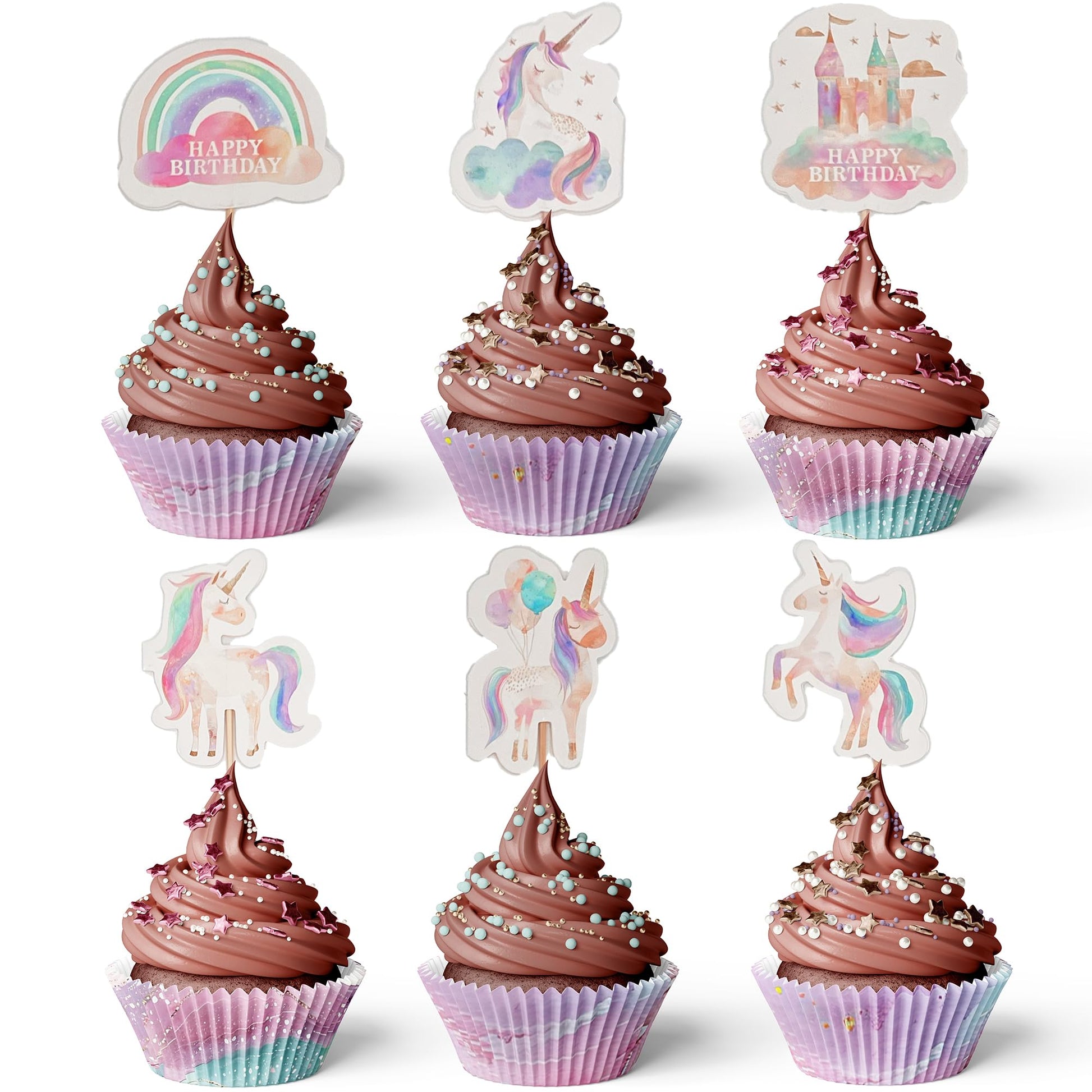 Modern Whimsy Unicorn Cupcake Toppers | Set of 24 | Rainbow Unicorn Birthday Decorations & Party Supplies - Perfect Magical Cupcake Decorations & Cake