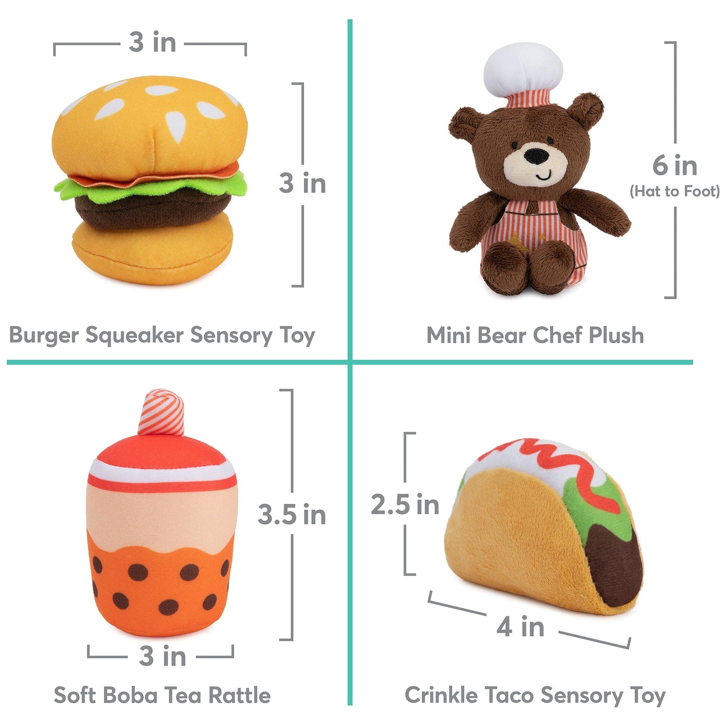 Baby GUND Play Soft Collection, My Little Food Truck 5-Piece Plush Playset with Rattle, Squeaker and Crinkle Sound Toys, Sensory Toy for Babies, 7.5”