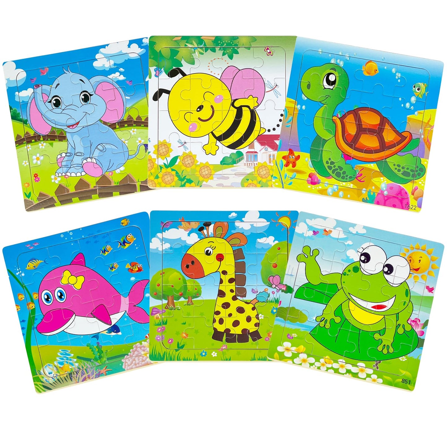 Sealive Wooden Animal Puzzles for Kids Ages 3-5, 6 Pack 16 Piece Jigsaw Set