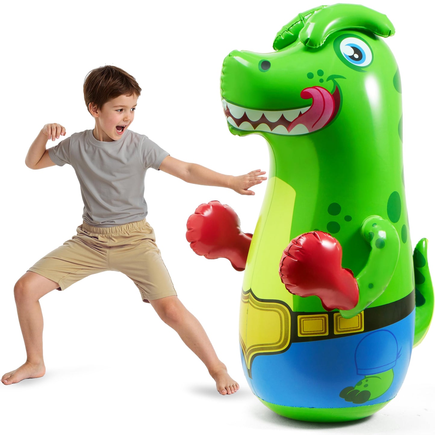 SYNCFUN Inflatable Punching Bag for Kids 47 Inches, Kids Blow up Punching Bag Toys, T.rex Dinosaur Bouncing-Back Bopper