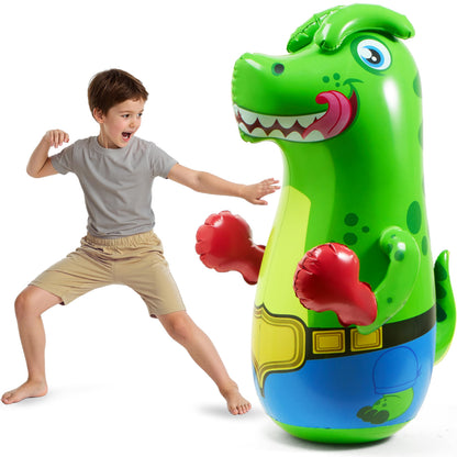 SYNCFUN Inflatable Punching Bag for Kids 47 Inches, Kids Blow up Punching Bag Toys, T.rex Dinosaur Bouncing-Back Bopper