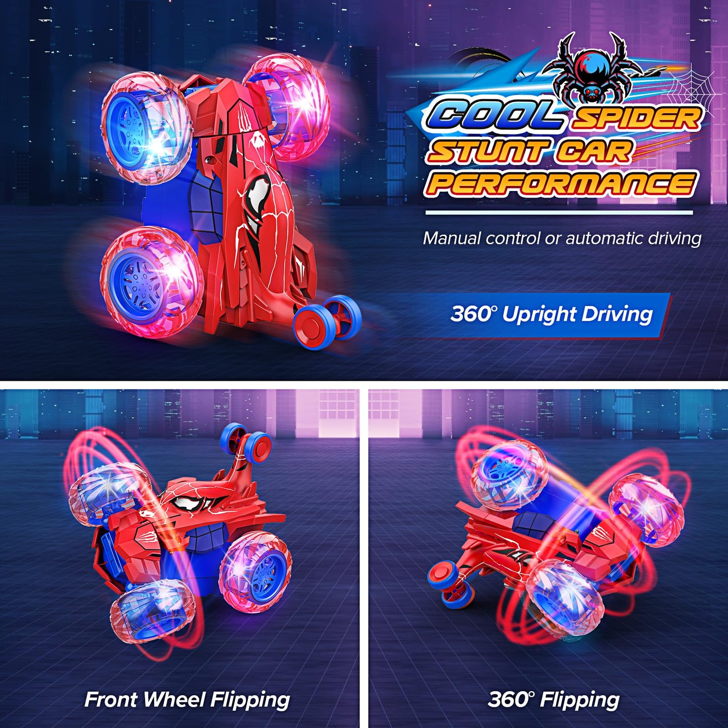 Remote Control Car RC Cars Toys for Boys Ages 4-12,Cool Rechargeable Stunt RC Car with 360 Flips 4WD Wheel Lights,Fun Outdoor Toys for Kids Birthday
