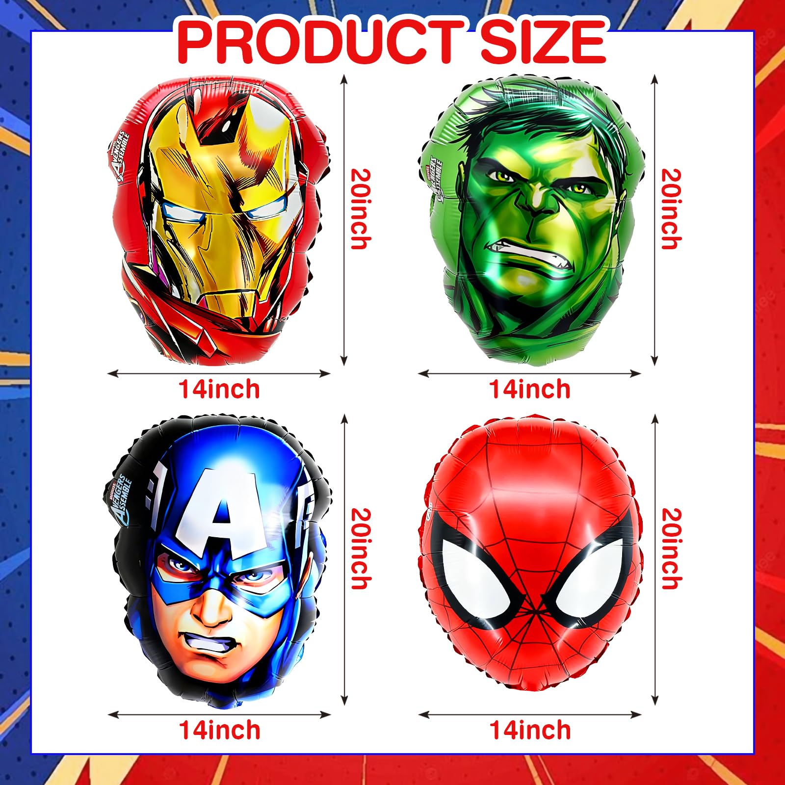 Superhero Balloons Set, 4 Piece Superhero Theme Party Decoration for Kids Boys Girls Birthday Supplies