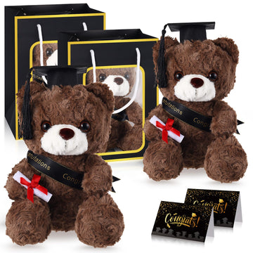 ZJoey 2 Sets Bear with Graduation Cap Toys Class of 2026 Graduation Plush Stuffed Teddy Bear Animal Dog Graduation Cap and Gown with Greeting Card