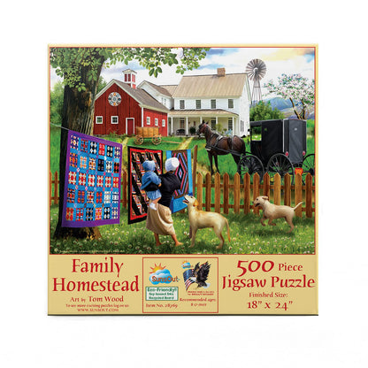 SUNSOUT INC - Family Homestead - 500 pc Jigsaw Puzzle by Artist: Tom Wood - Finished Size 18" x 24" - MPN# 28769