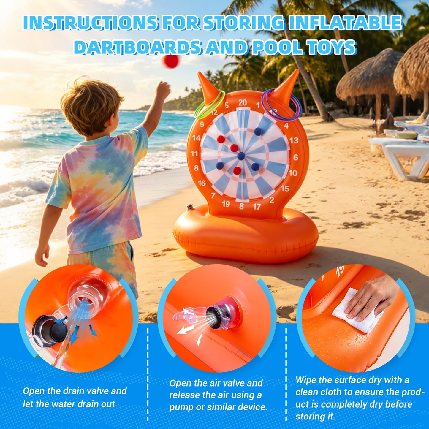 Kids Pool Toys Games, Inflatable Dart Board Ball and Ring Toss Water Game