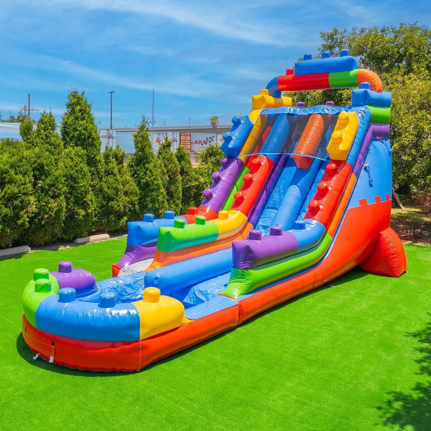 XJUMP 19ft Block Party Rental Grade 15oz PVC Dual Lane Water Slide Pool
