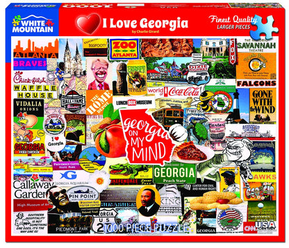 White Mountain 1000 Piece Jigsaw Puzzle Peach State Collage, I Love Georgia