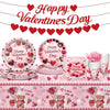 122 PCS Valentine‘s Day Party Supplies, Disposable Tableware Set Include Valentines Plates and Napkins, Cups, Forks, Banner and Tablecloth