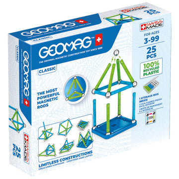 Geomag Classic Magnetic Toys for Kids Ages 8+, 25pc Educational STEM Magnets for Kids - Swiss-Made Magnetic Blocks, Tiles and Building Toys from 100%