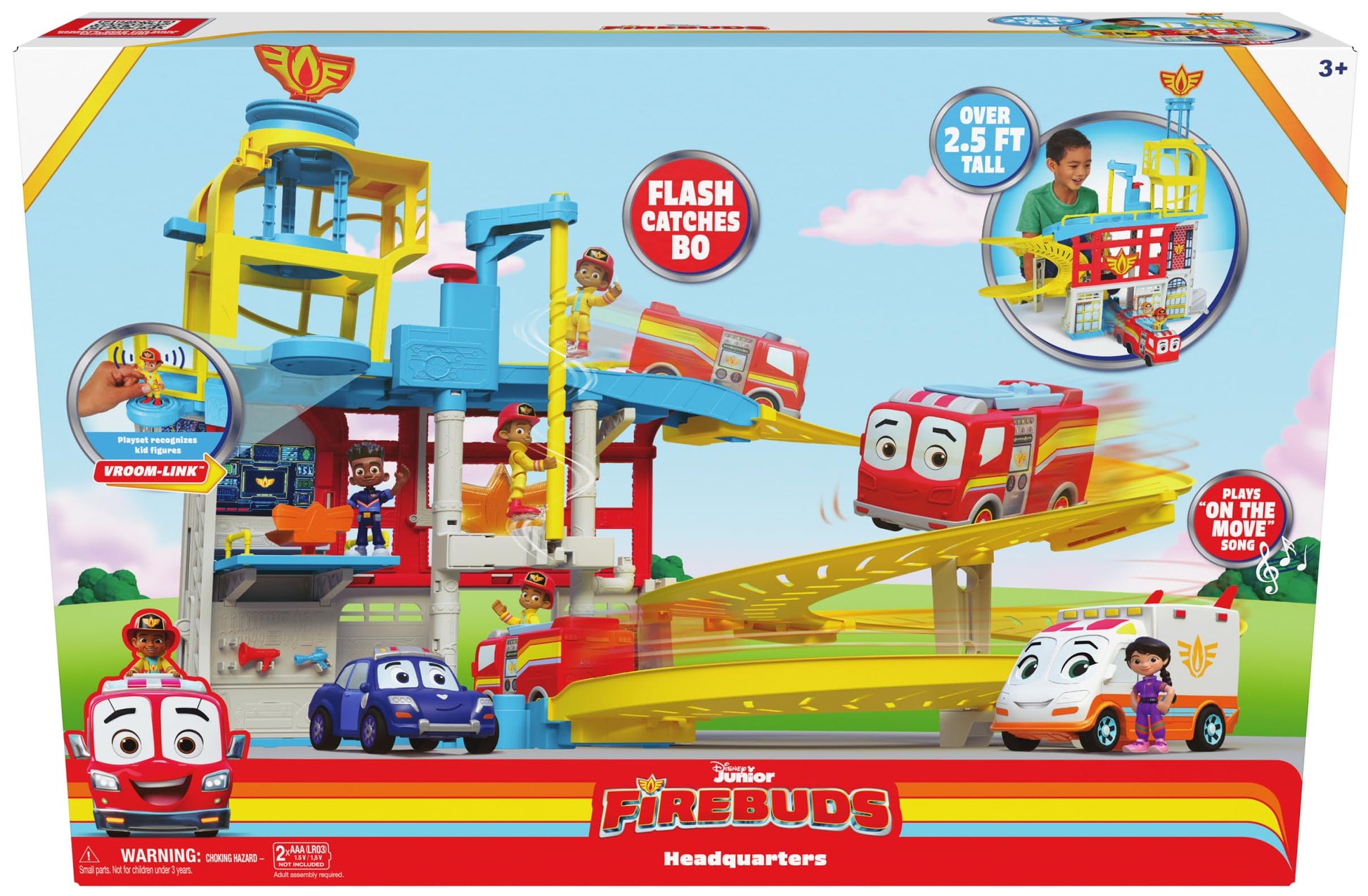 Disney Junior Firebuds HQ Playset with Lights, Sounds, Fire Truck Toy, Action Figure and Vehicle Launcher, Kids Toys for Boys and Girls Ages 3 and Up