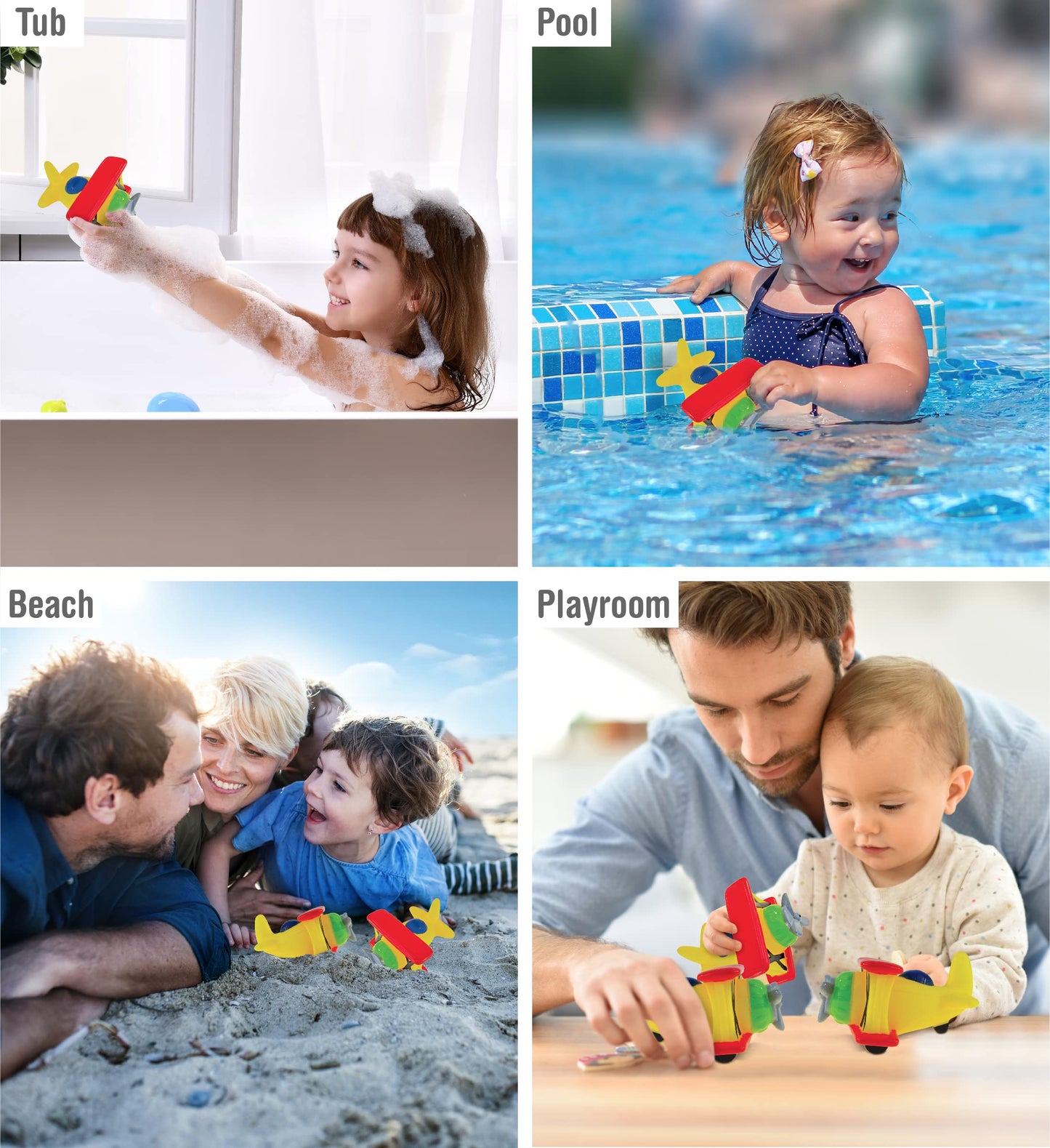 DolliBu Biplane Squirter Bath Toy - Floating Rubber Airplane Baby Toy, Cute Airplane Toys for Kids, Fun Toddler Bath Squirt Toys for Pool, Bathtub, or