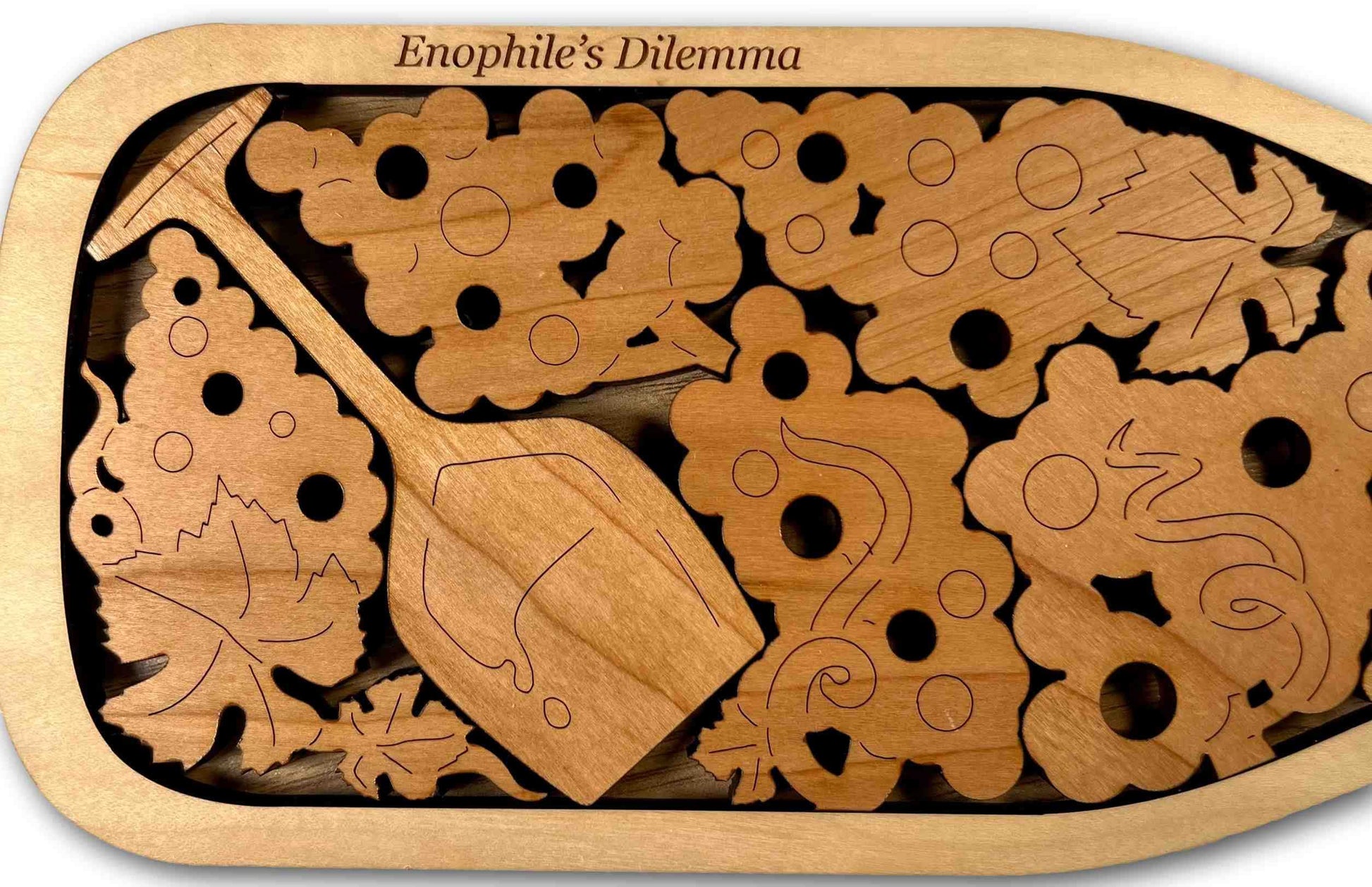 Enophile's Challenge or Bottle of Fine Wine Wood Brain Teaser Puzzle - Cherry Wood