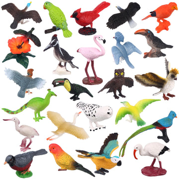 Warmshine 24 Pcs Realistic Bird Animals Figurines Mini Bird Figures Model Eagle Parrot Robin Owl Plastic Birds Figures Fairy Garden Accessories