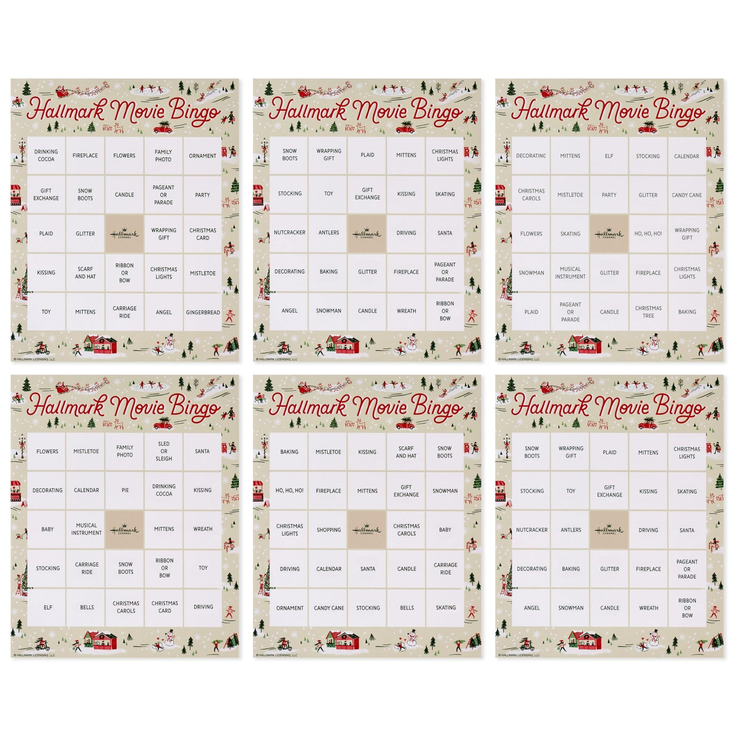 Hallmark Channel Christmas Movie Bingo Game Pad (6 Designs, 102 Sheets) Gift for Fans