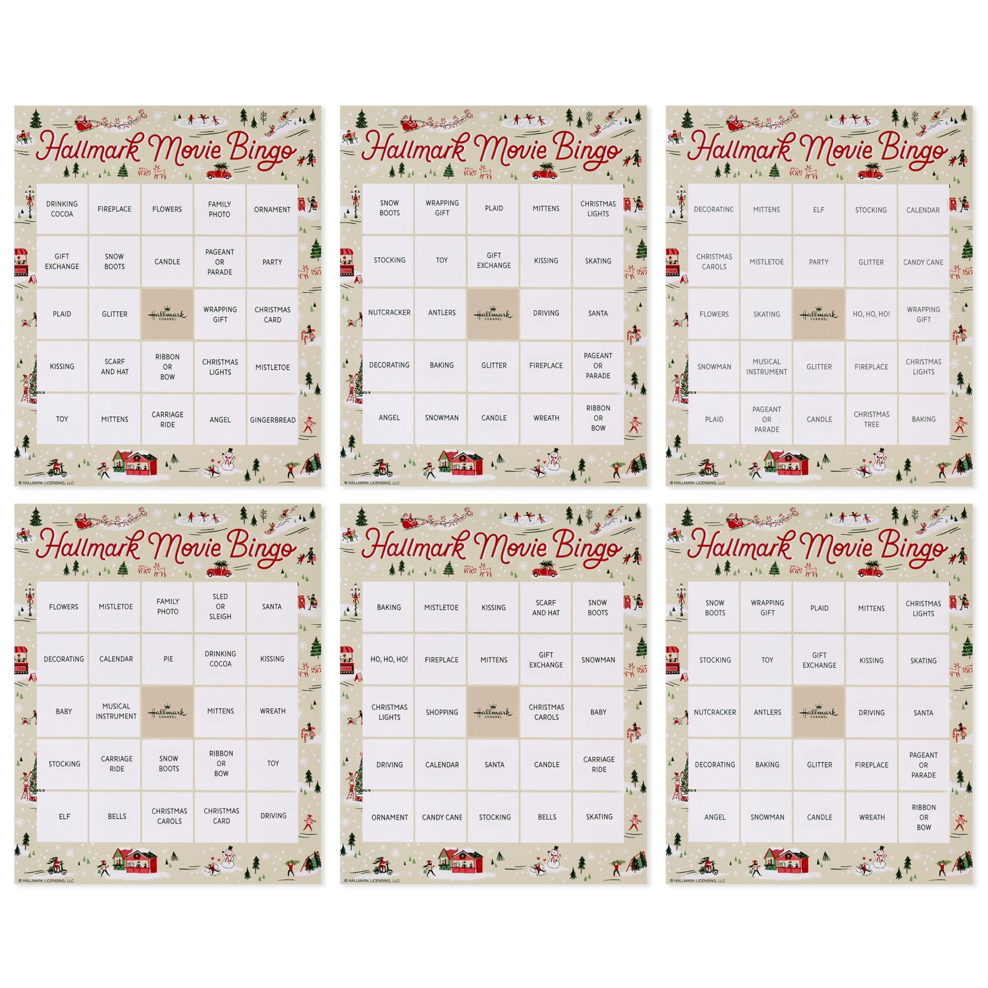 Hallmark Channel Christmas Movie Bingo Game Pad (6 Designs, 102 Sheets) Gift for Fans