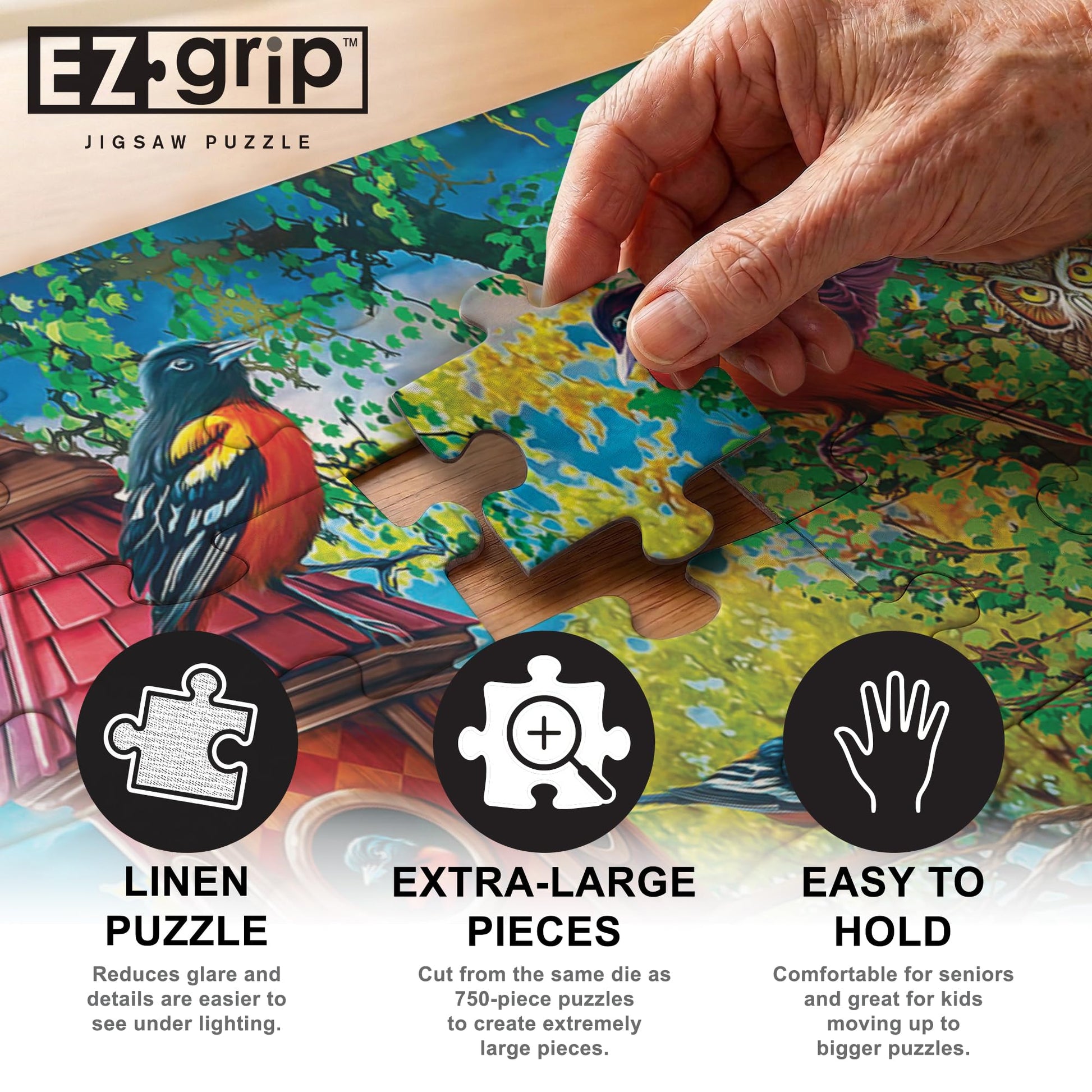 MasterPieces - 300 Piece Jigsaw Puzzle, Large EZ Grip Shapes, Farmland Frolic, Fun for Adults, Seniors, Family, Kids, Matte Finish, 18" x24