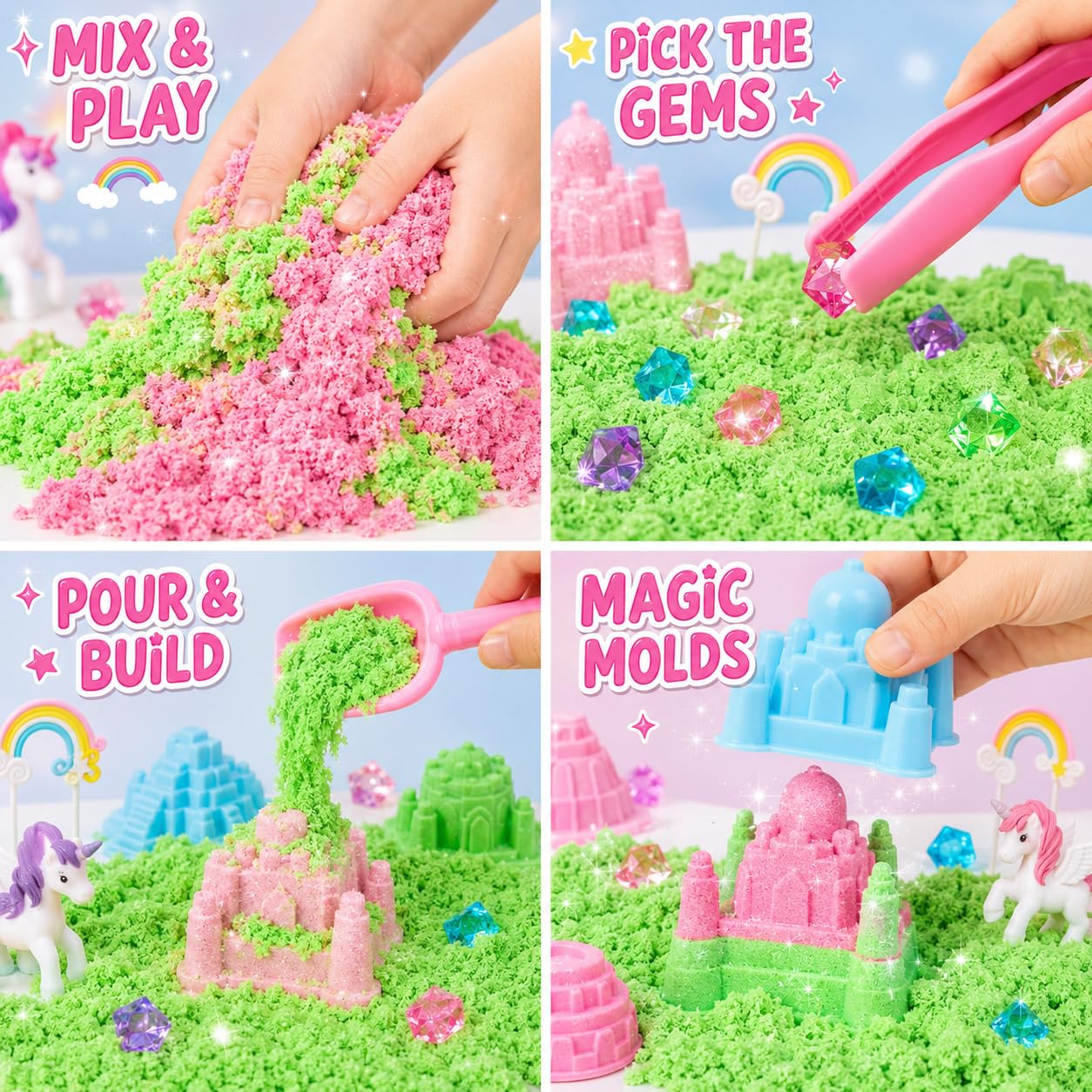 Carolart Unicorn Sensory Bin, Sand Box Kit with Sensory Sand for Girls
