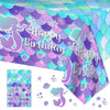1 Pcs Mermaid Tablecloth-Happy Birthday Mermaid Table Cover, Disposable Plastic Rectangle Ocean Under The Sea Mermaids Table Cloth for Mermaids