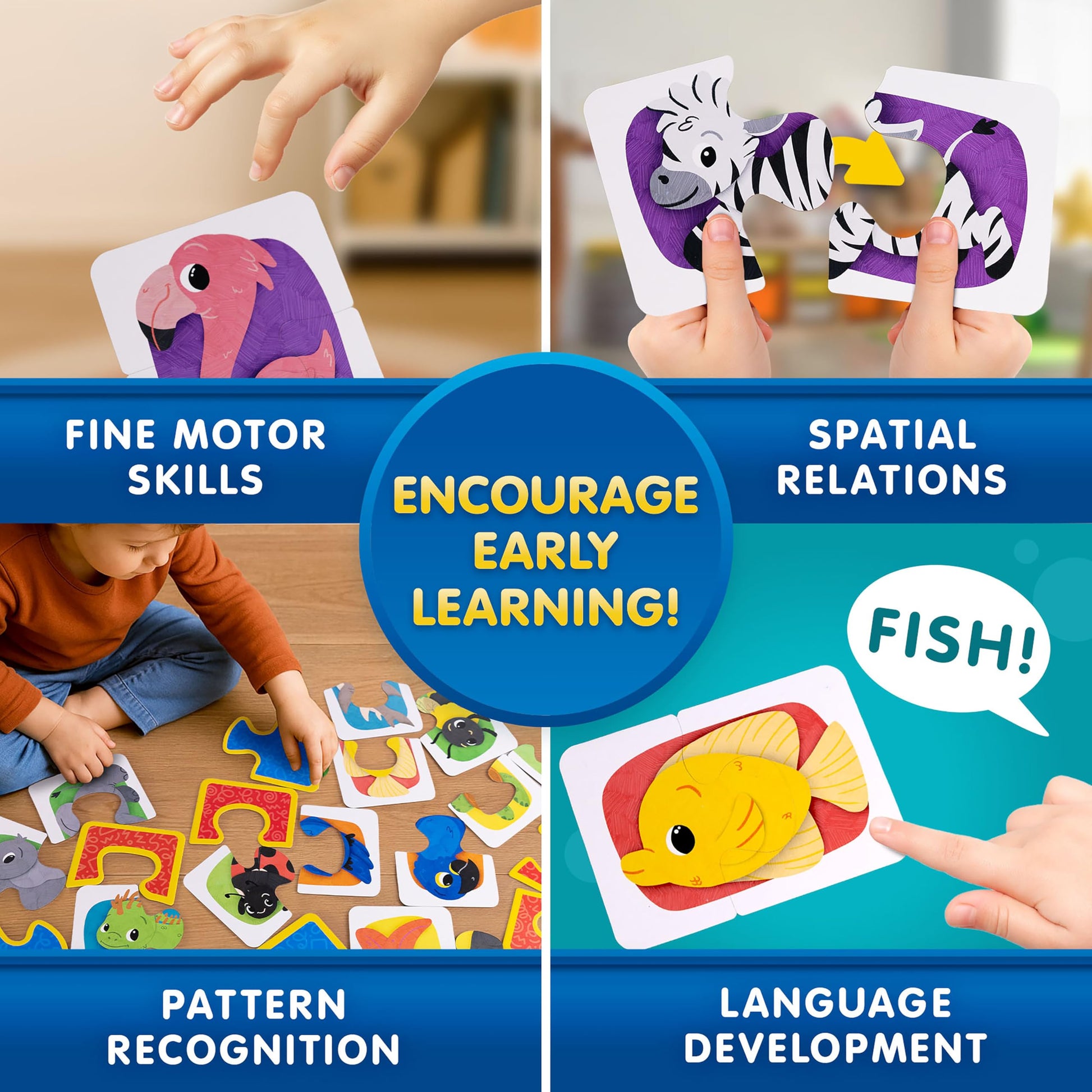 National Geographic Kids Animal Puzzle Games - 50 Matching Puzzle Cards for Toddlers, 4 Educational Toddler Matching Games, Portable Early Learning