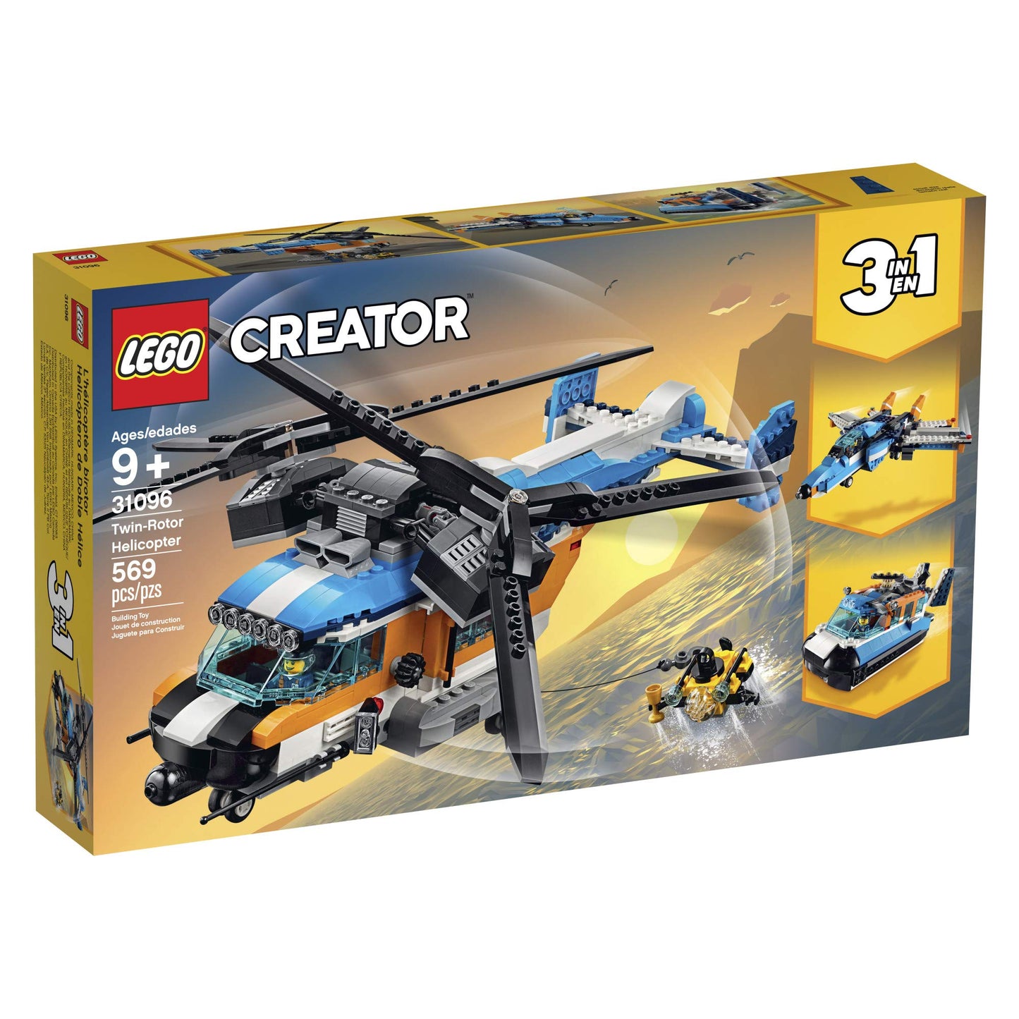 LEGO Creator 3in1 Twin Rotor Helicopter 31096 Building Kit (569 Pieces)