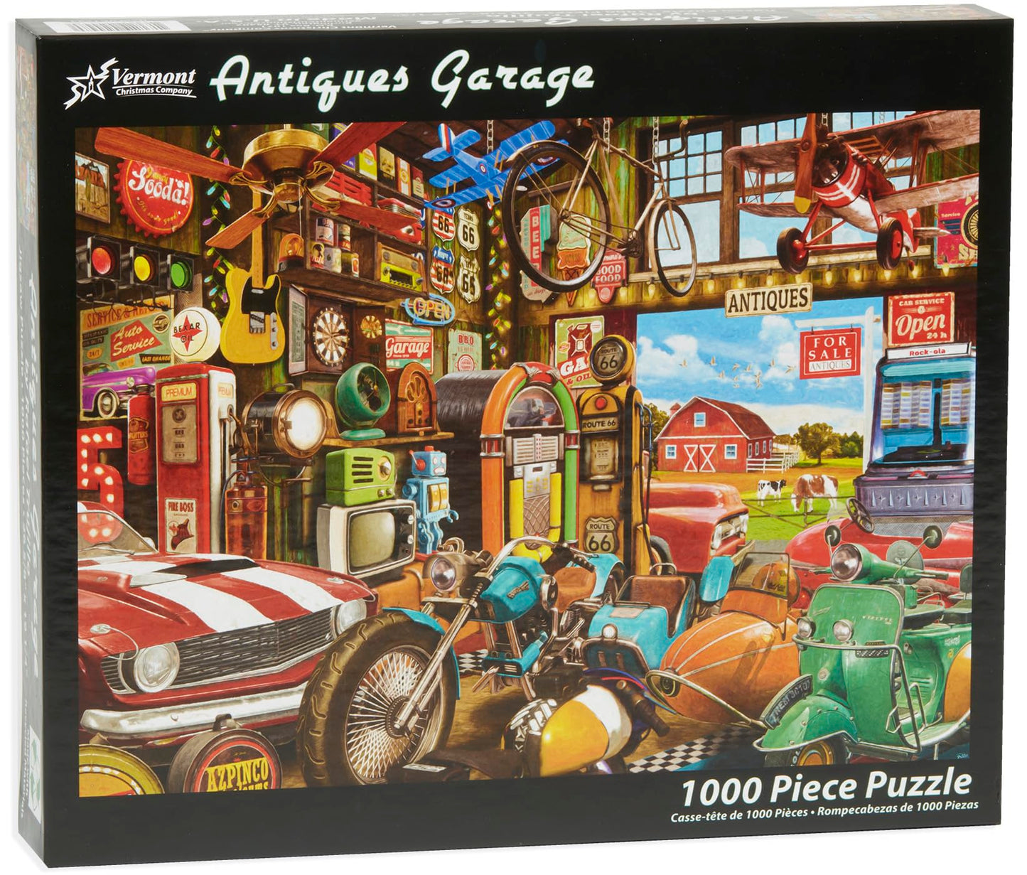 Vermont Christmas Company Antiques Garage Jigsaw Puzzle 1000 Piece - Vintage Themed Puzzle for Adults and Families