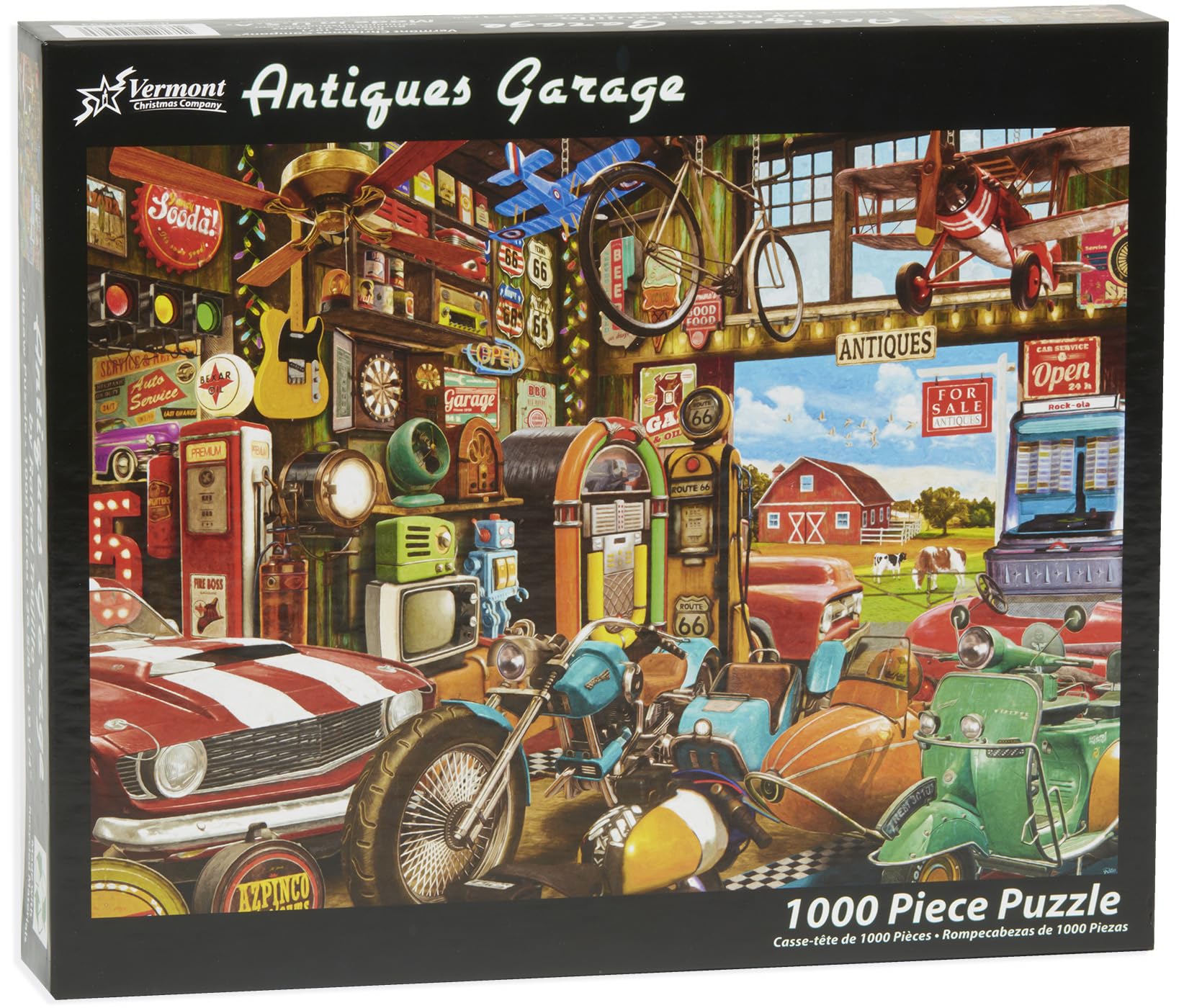 Vermont Christmas Company Antiques Garage Jigsaw Puzzle 1000 Piece - Vintage Themed Puzzle for Adults and Families