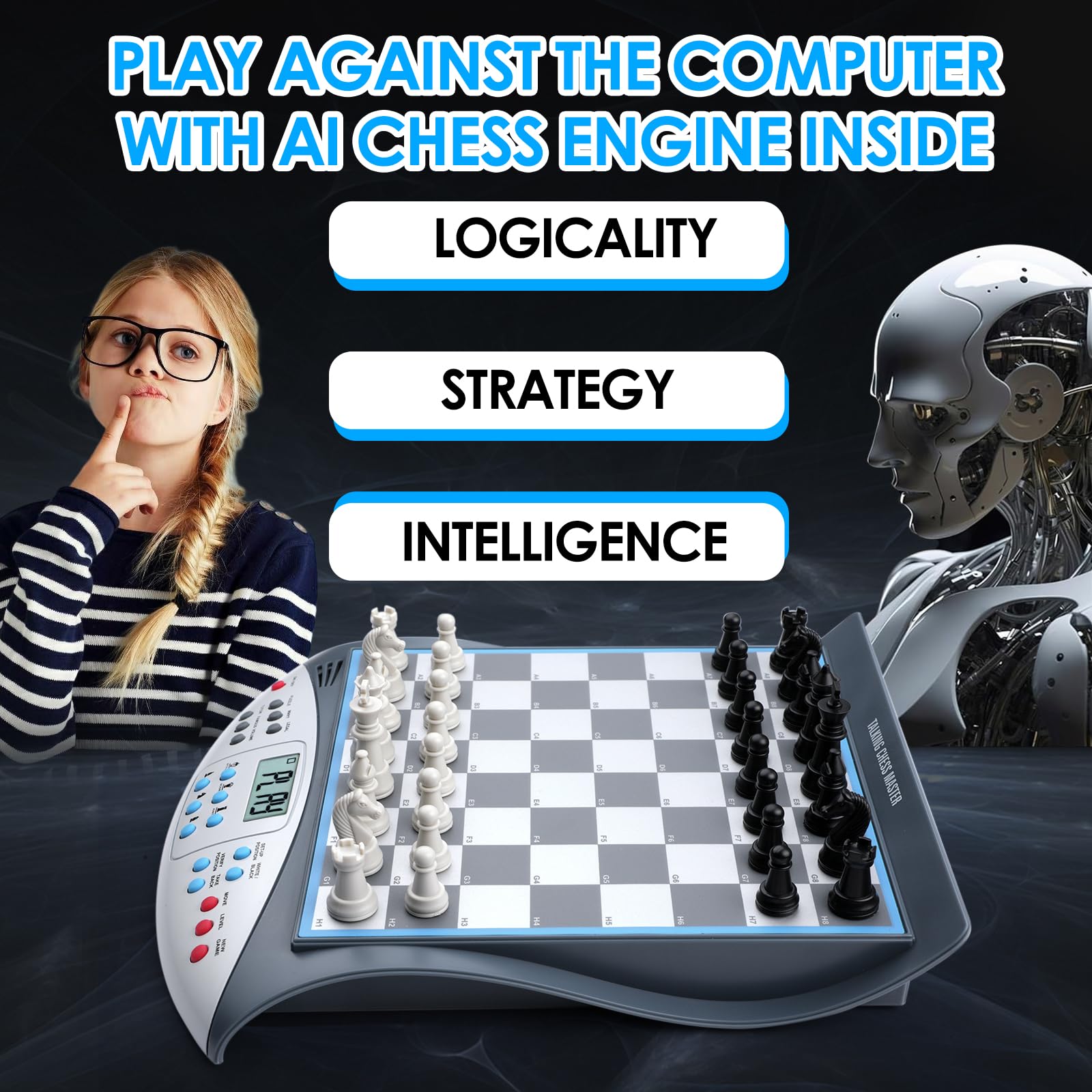LEVEROAM Electronic Chess Set with Voice Teaching System, Magnetic Computer Chess Game, Great Partner for Beginners & Improving Players, Electronic