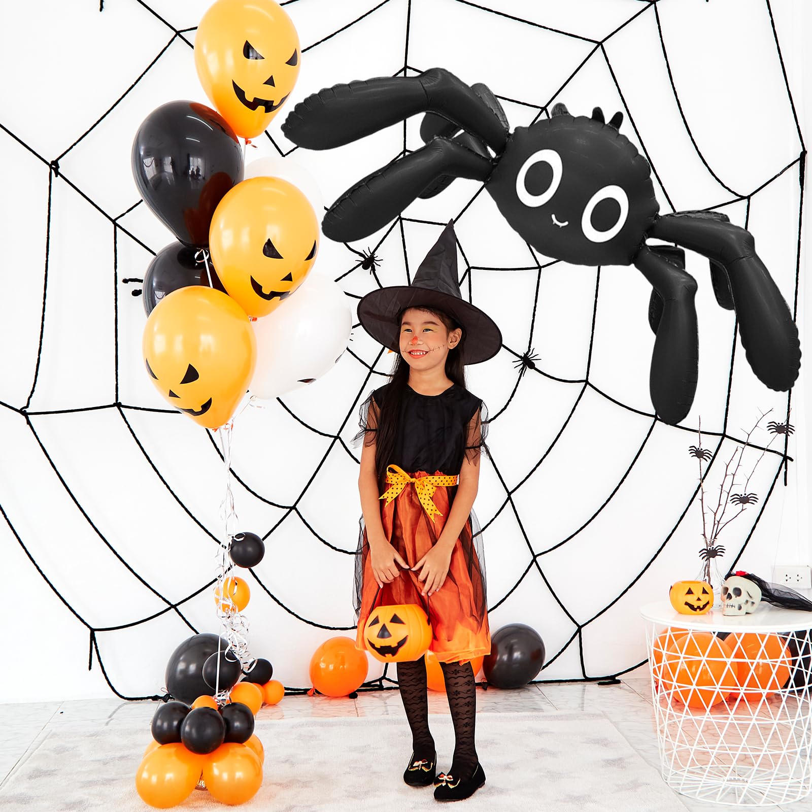 Tedercle 57 Inches Spider Foil Balloon, Large Cute 6-Legged Black Spider Design Mylar Balloon for Spooky Trick-or-Treating, Haunted House Decorations
