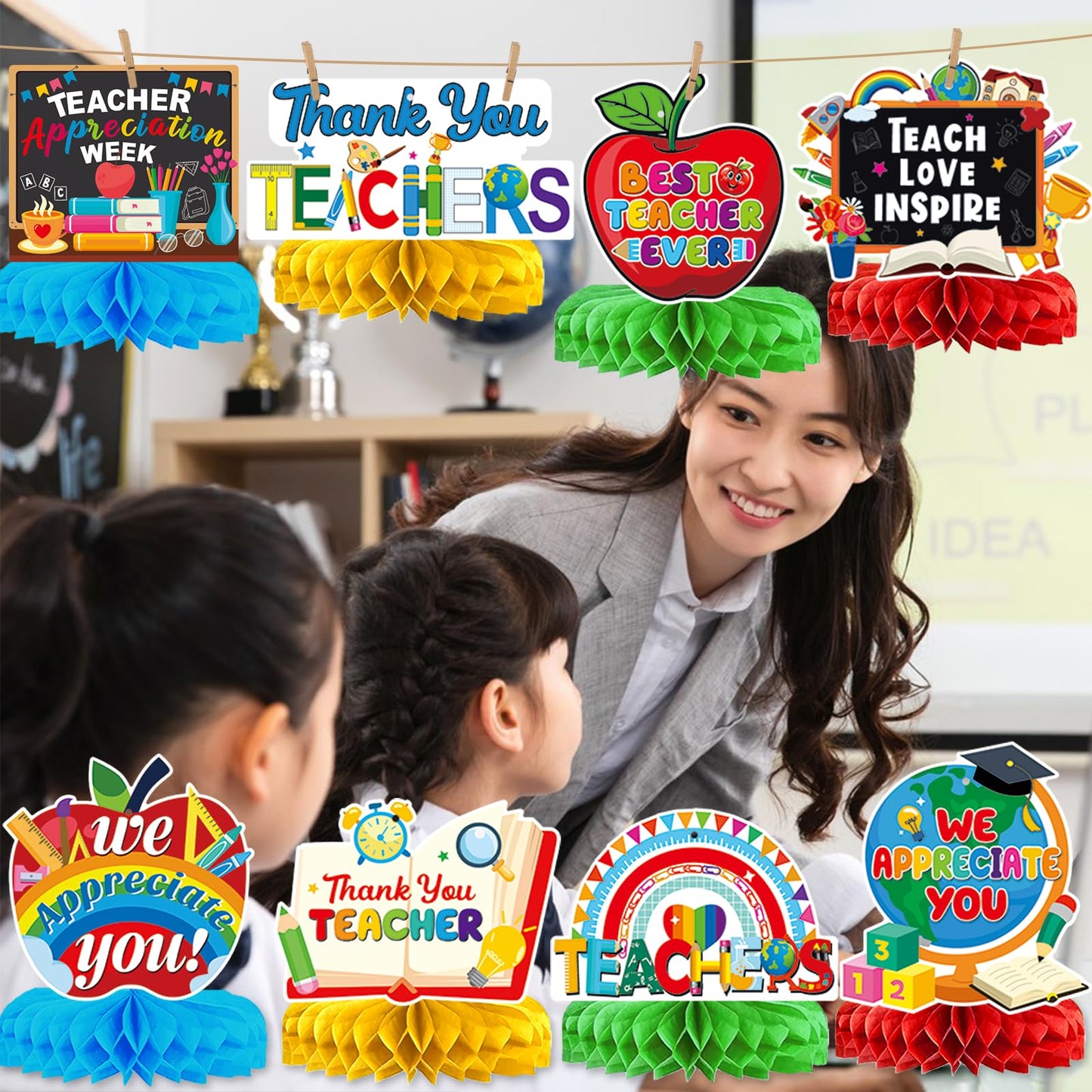 12Pcs Teacher Appreciation Table Decorations Honeycomb Centerpieces Thank You Teachers Table Centerpieces Teacher Appreciation Decorations