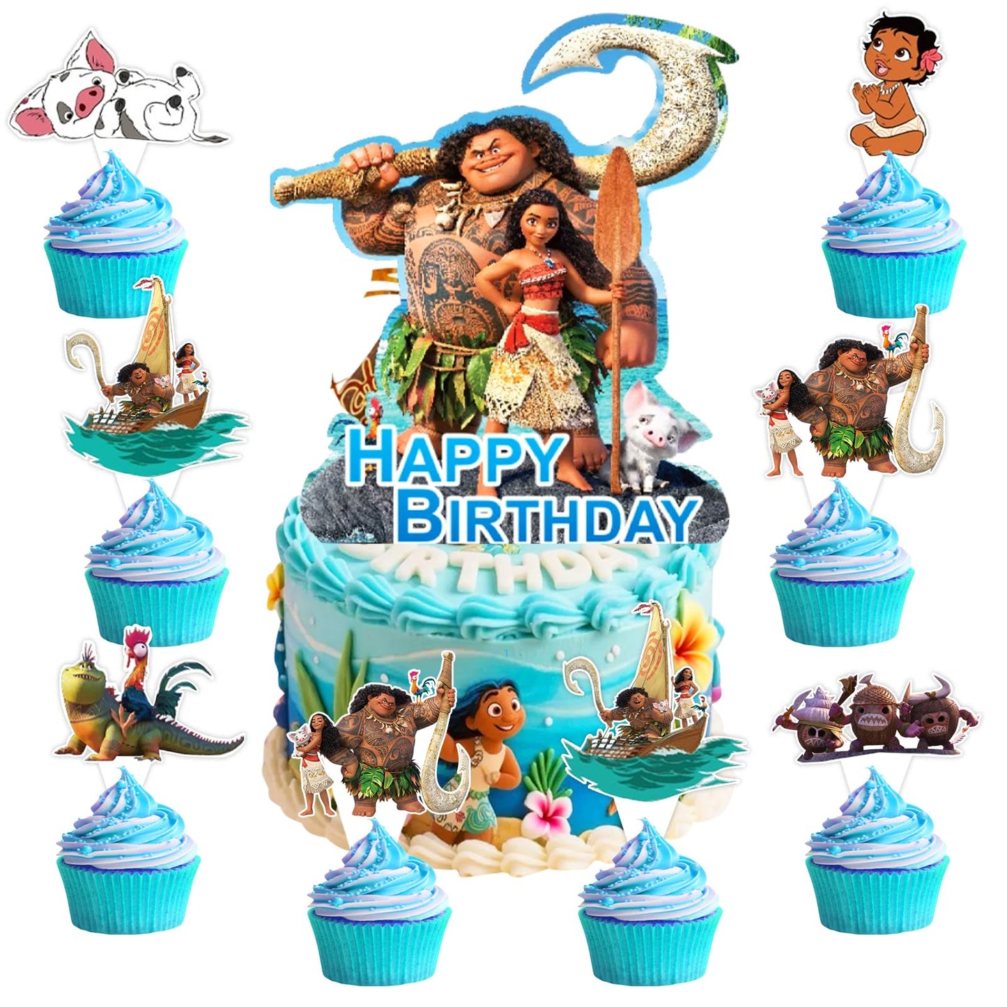 Cartoon Birthday Party Cake Topper Set, 25 Piece Non-Edible Cupcake Toppers for Kids, Boys and Girls Baby Shower Party Supplies