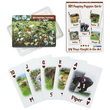 Funwares Ace of Poops - Hilarious Waterproof Card Deck with 54 Unique Dogs Pooping, Durable Plastic Playing Cards, Perfect for Parties, Family Game