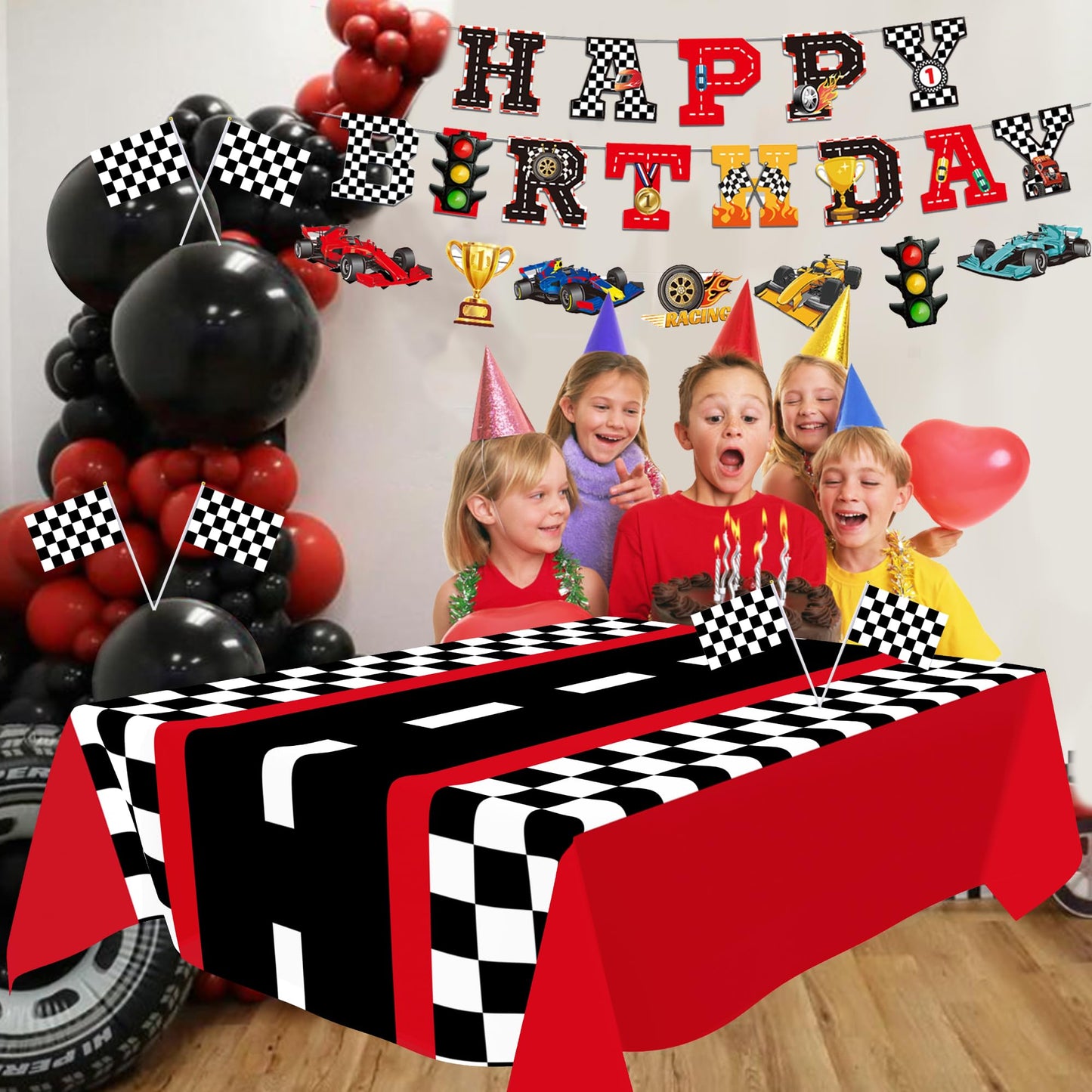 Race Car Party Decorations Happy Birthday Banner Hot Race Cars Tablecloths
