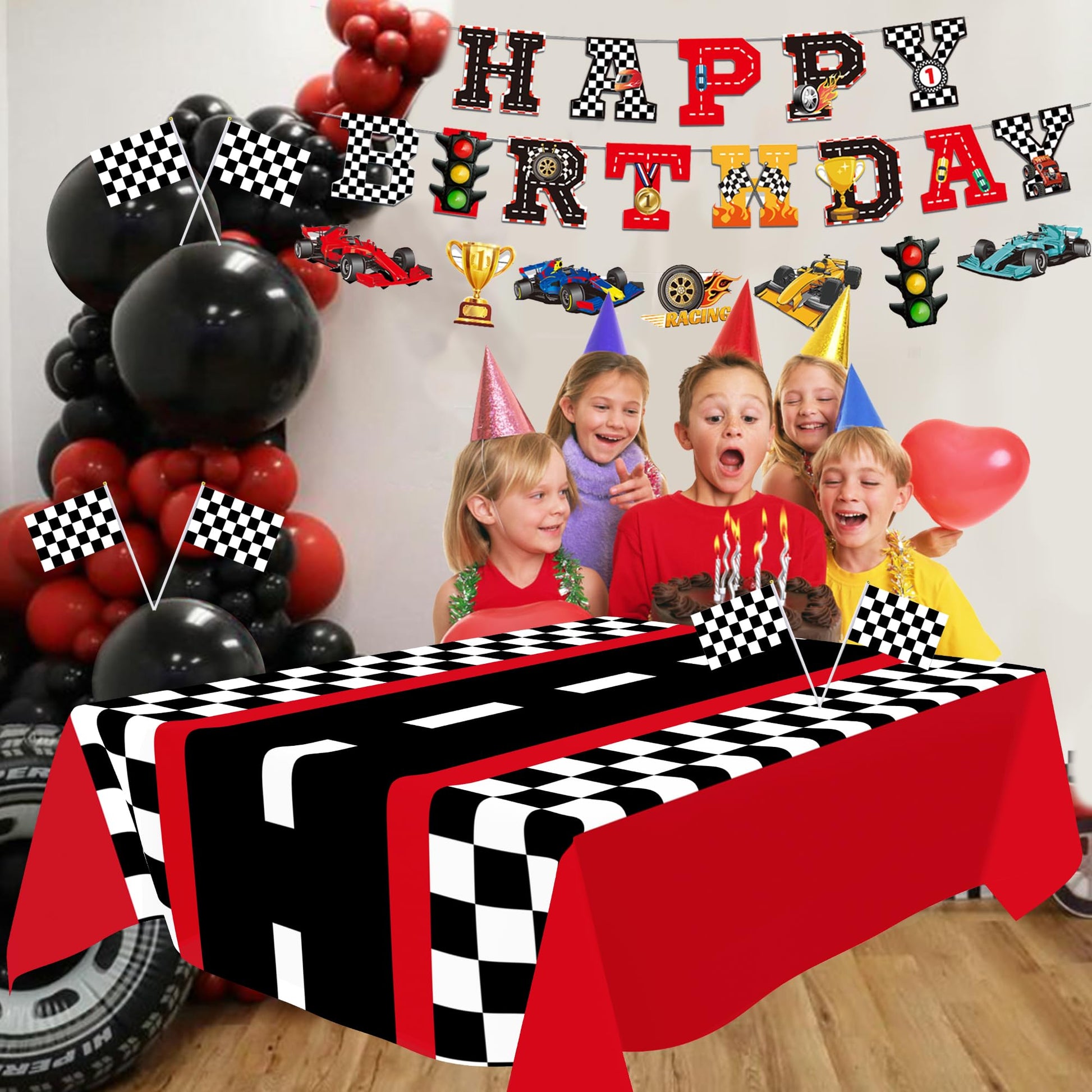 Race Car Party Decorations Happy Birthday Banner Hot Race Cars Tablecloths