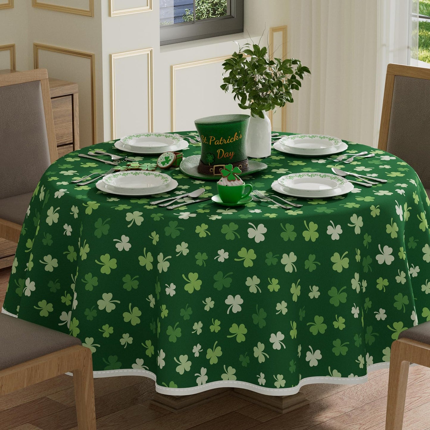 XCHI Green Shamrocks St. Patrick's Day Tablecloth Rectangle Table Cloth Washable Table Covers for Indoor Dining Home Party Decorations 60x84 Inch