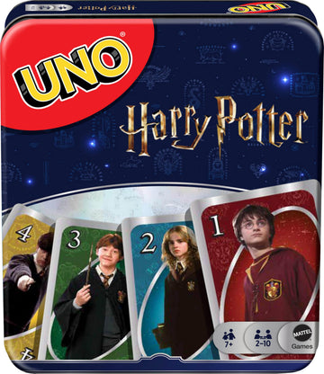 Mattel Games UNO Harry Potter Card Game in Storage Tin for Kids, Adults & Parties, Collectible Deck Based on Popular Series for 2 to 10 Players