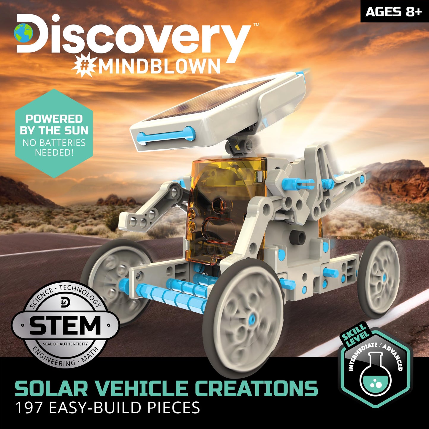 Discovery™ STEM 12-in-1 Solar Robot Creation 197-Piece Kit with Working Solar Powered Motorized Engine and Gears, Construction Engineering Set