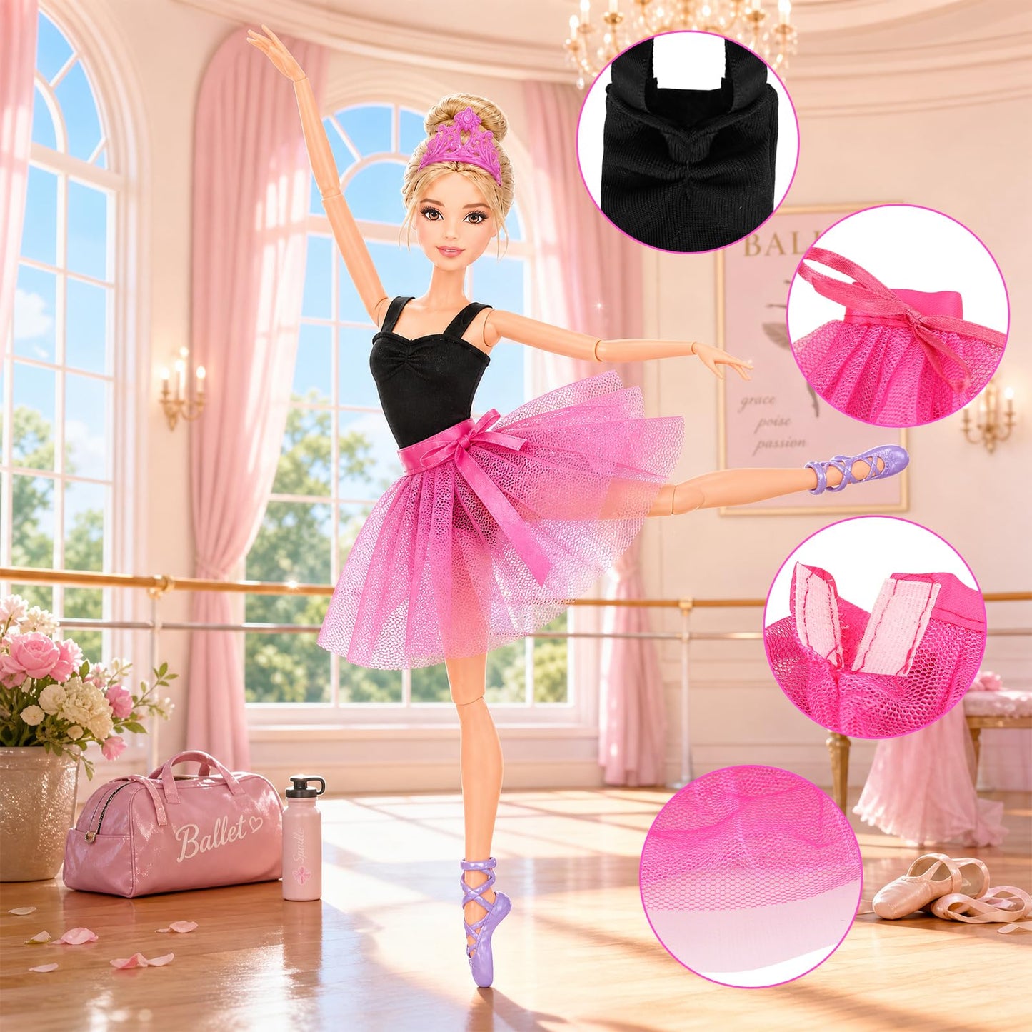 BARWA 3 Sets Ballerina Doll Clothes Ballet Outfits Dance Dresses Costume Mirror Tutu Skirt with 3 Shoes 3 Crown Accessories for 11.5 inch Girl Doll