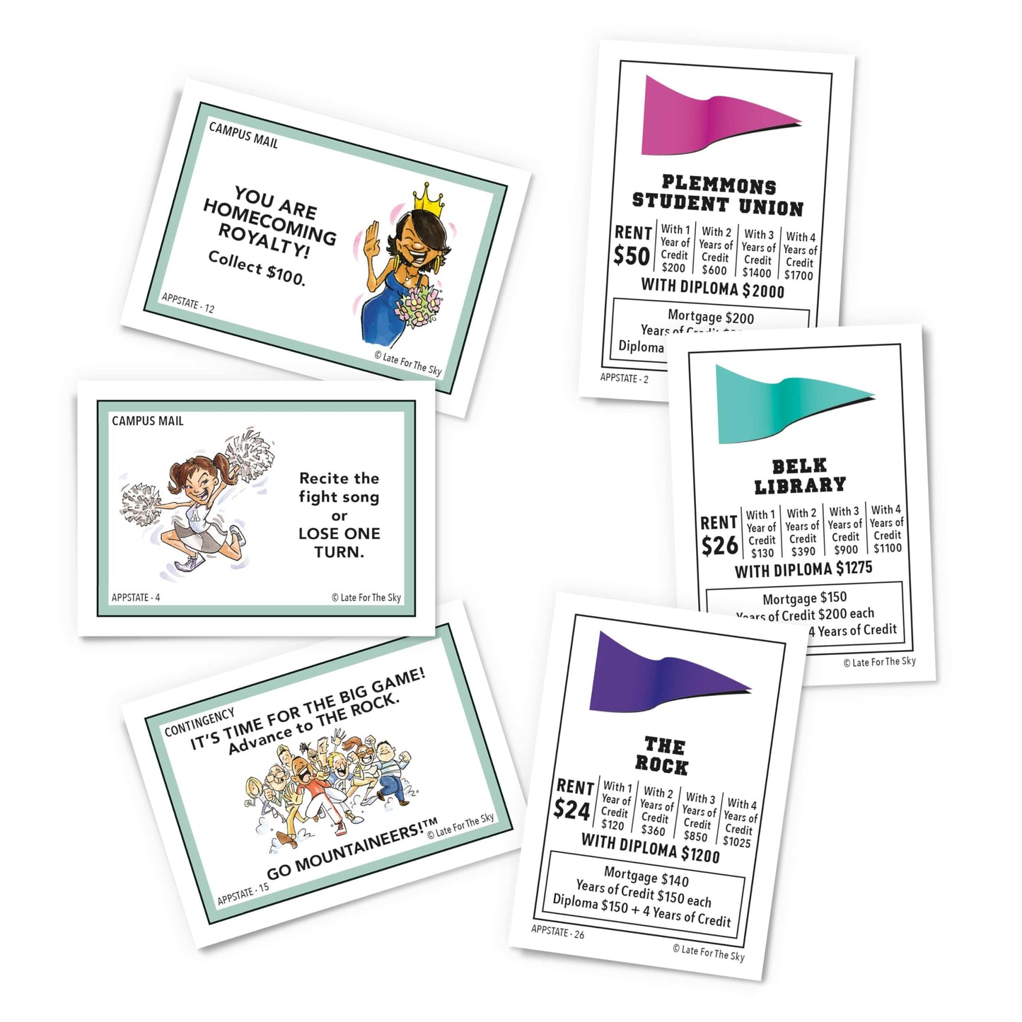 Late for The Sky App State-Opoly Board Game - Appalachian State University Campus Edition, Family Strategy Game, 2-6 Players, Ages 8+, Traditional or