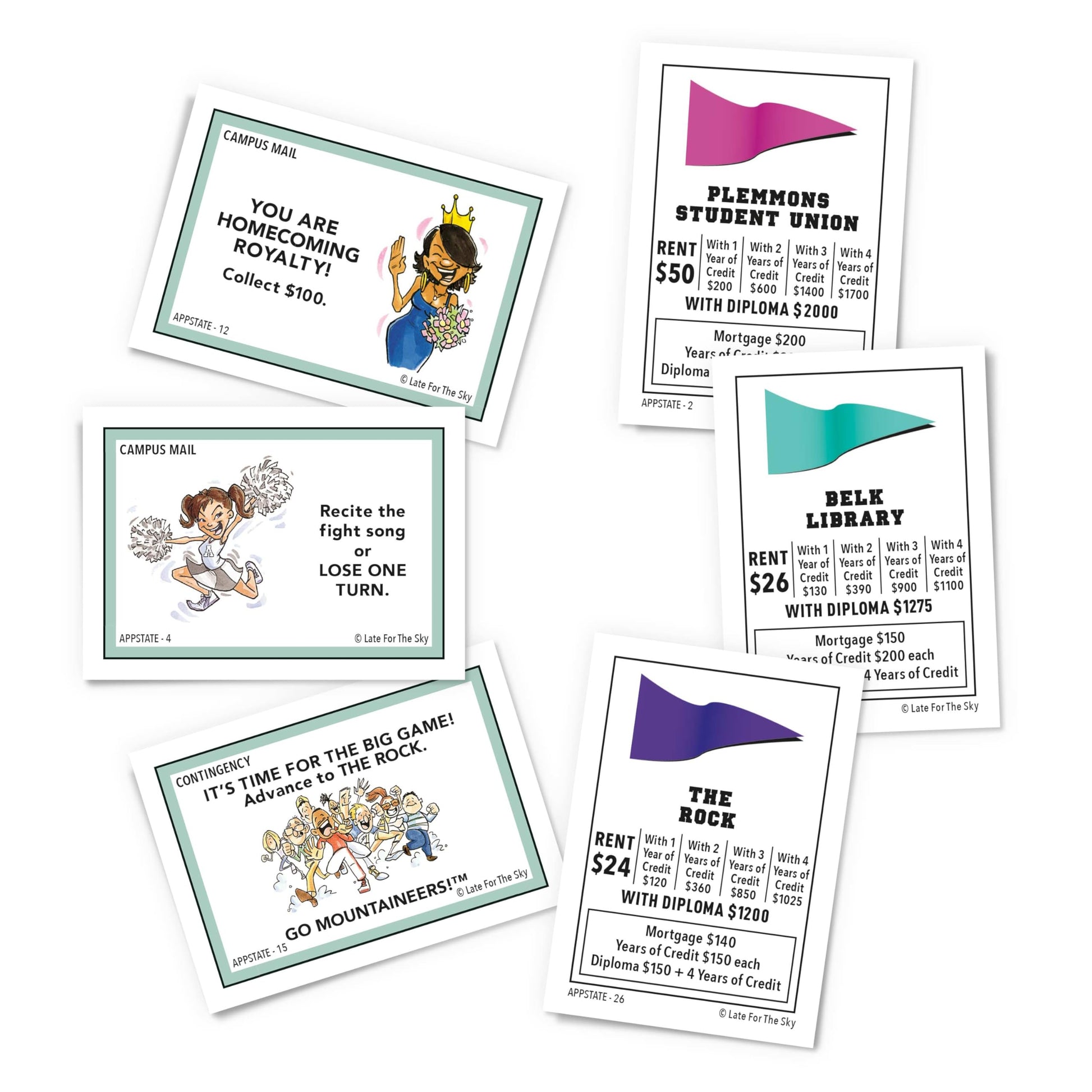 Late for The Sky App State-Opoly Board Game - Appalachian State University Campus Edition, Family Strategy Game, 2-6 Players, Ages 8+, Traditional or