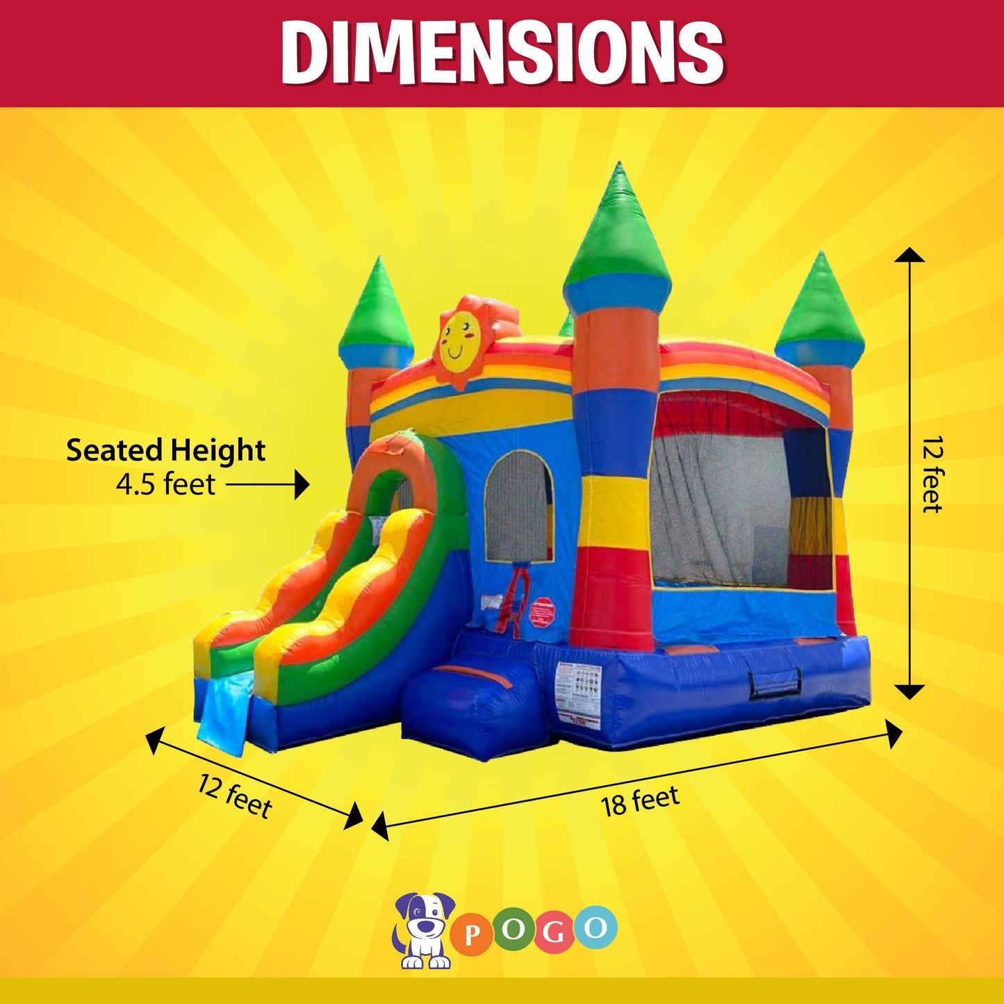Pogo Bounce House Crossover Inflatable with Slide No Blower, Rainbow Smiley