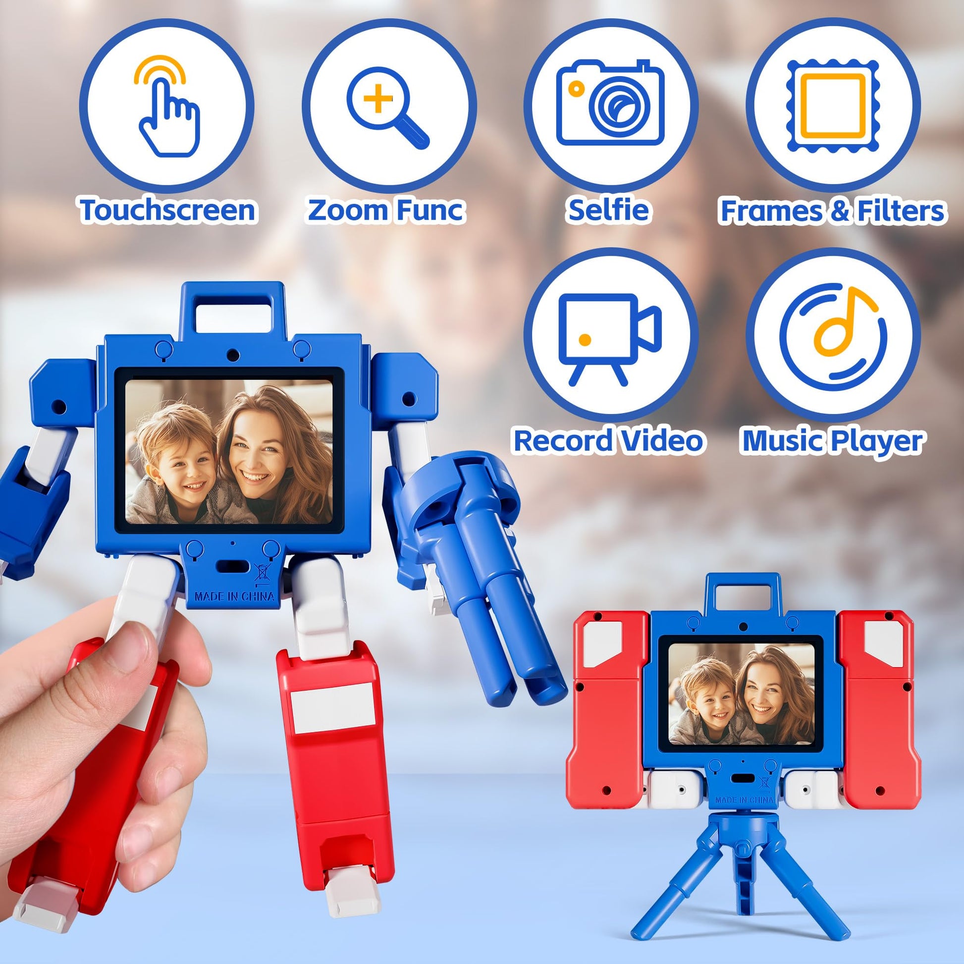 iPlay, iLearn Kid Touchscreen Selfie Camera, 1080P HD Digital Video Camera for Toddler 3-6, Outdoor Protable Travel Robot Camera W/ 32GB SD Card