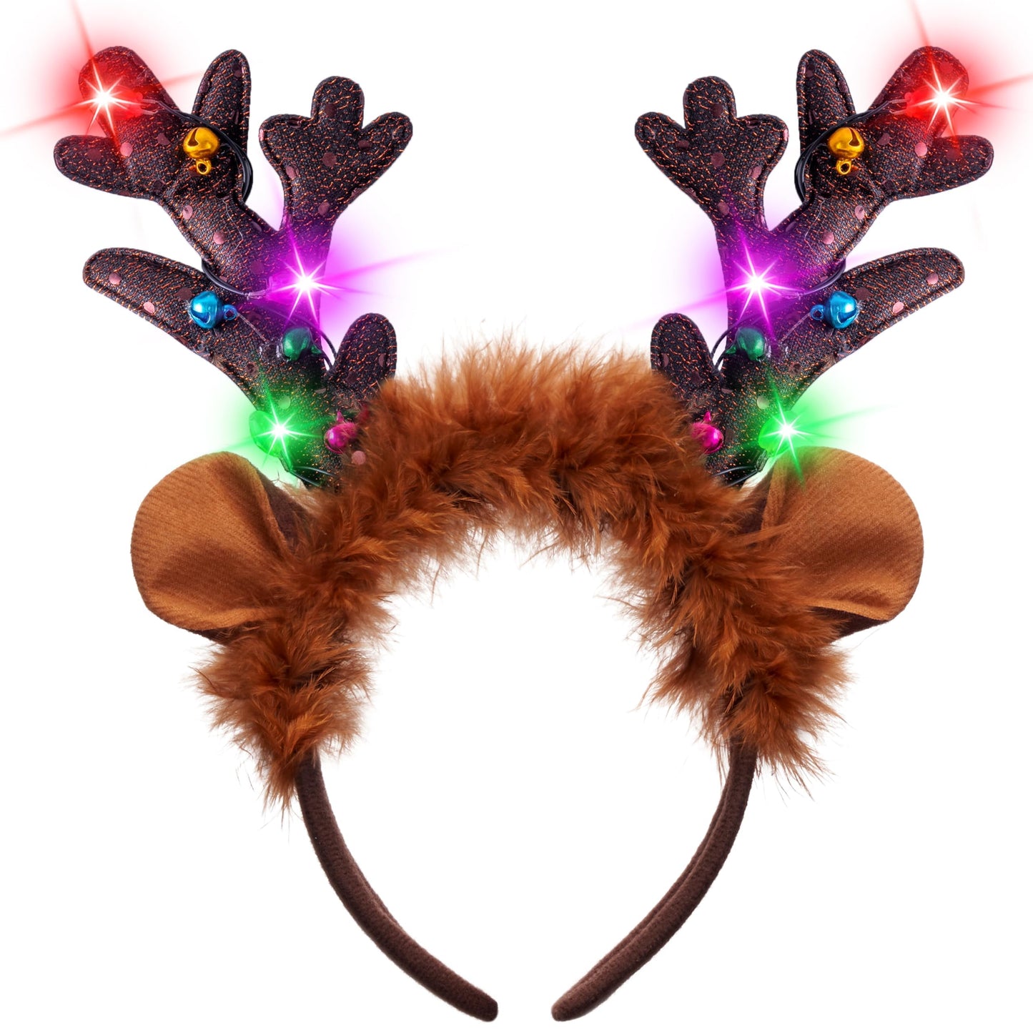 JOYIN Christmas 4PCS Reindeer Headband, Light-Up LED Antlers Reindeer Hat Holiday Headbands for Christmas Party Supplies and Holiday Parties Favors