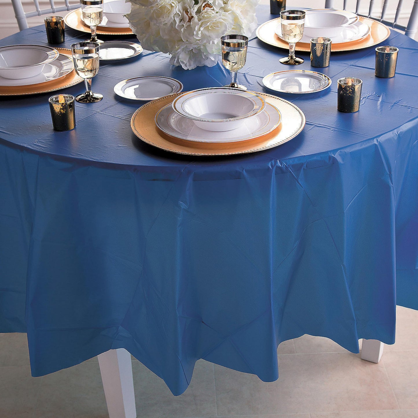 Fun Express Navy Blue Round Plastic Tablecover, 82", 1 Piece