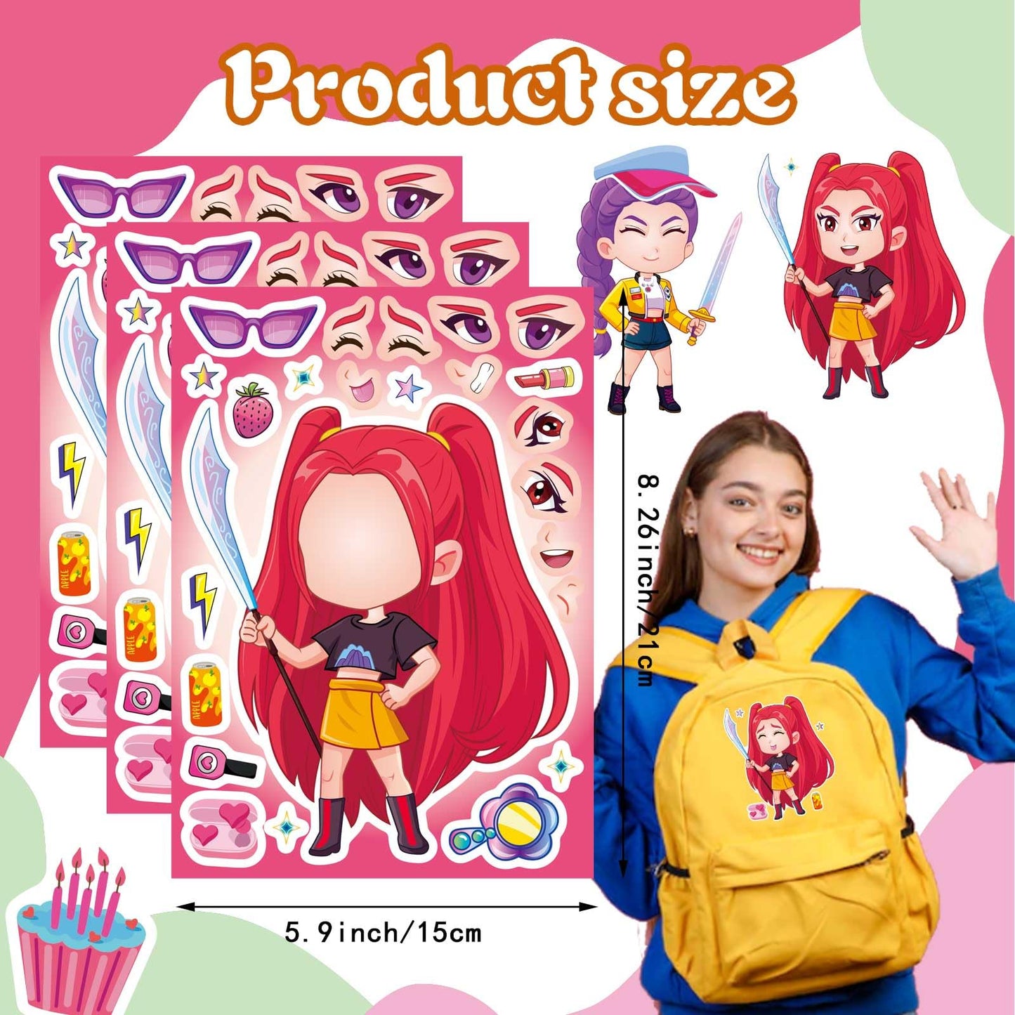 32 Sheet Demon Stickers for Kids Teens, Mixed & Matched with 8 Designed Characters Stickers for Party Decoration, Reward, Decor, Gift Idea