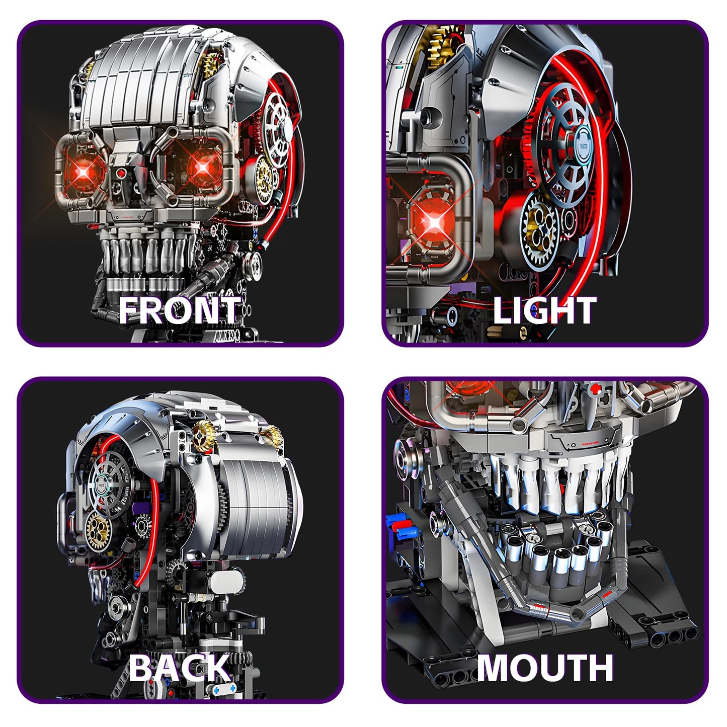 CSNRHG Mechanical Skull Building Block Set 1099+ Pieces 3D Poseable Model with Mandibular Teeth Bite Drive for STEM Toys for Kids & Adults Perfect