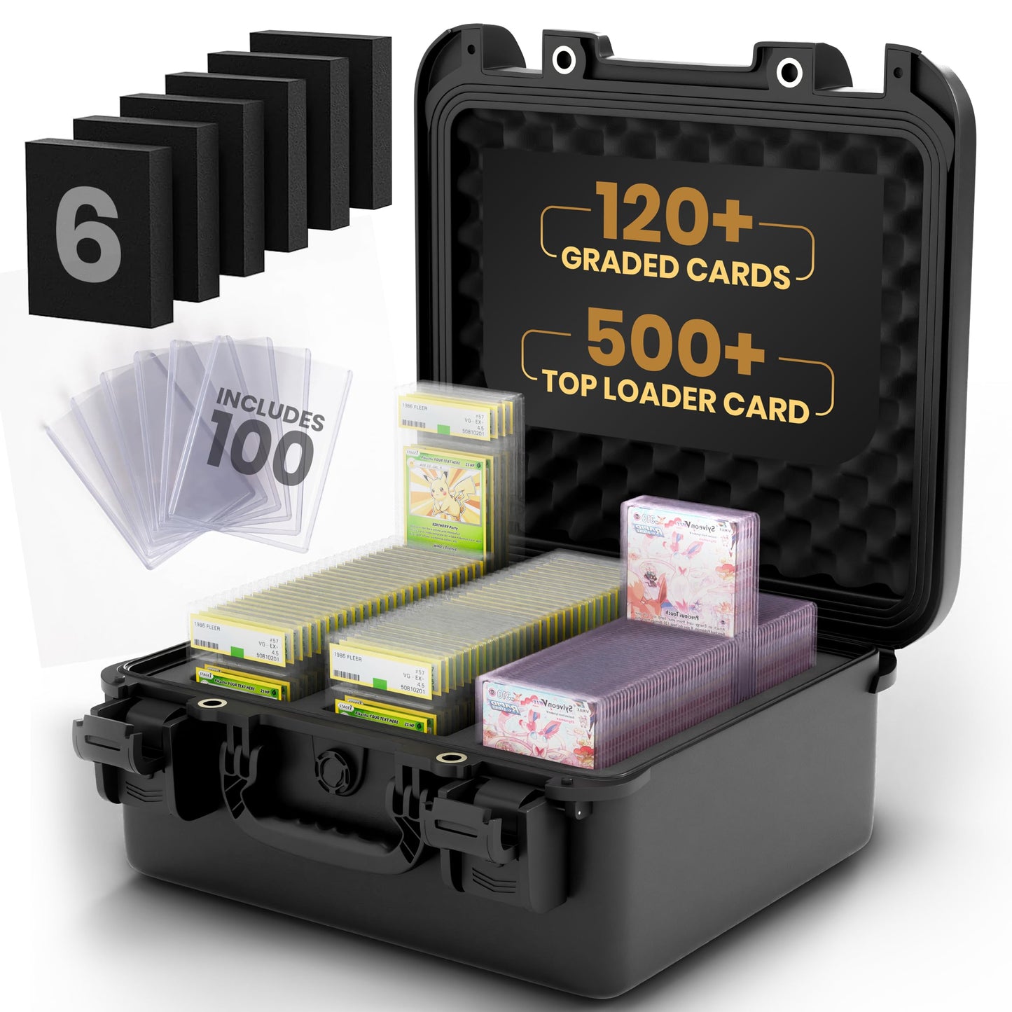 KARDNOX Top Loader Storage Box - Graded Card Case for PSA, BGS & CGC Slabs, Fits 3" x 4" 35PT Hard Sleeves - Includes 100 Top Loaders & 100 Penny