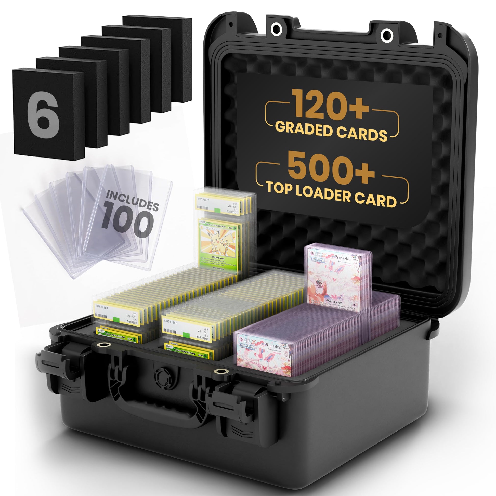 KARDNOX Top Loader Storage Box - Graded Card Case for PSA, BGS & CGC Slabs, Fits 3" x 4" 35PT Hard Sleeves - Includes 100 Top Loaders & 100 Penny