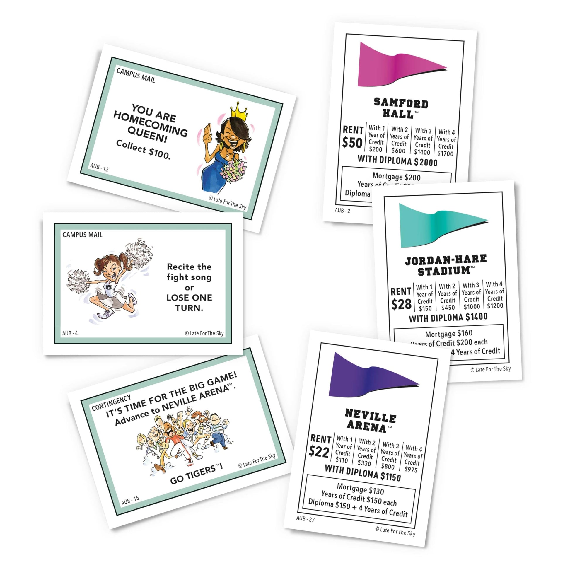 Late for The Sky NCAA Auburn-Opoly Board Game - College Campus Edition, Family Strategy Party Game for 2-6 Players, Ages 8+, Alumni Gift with Tokens